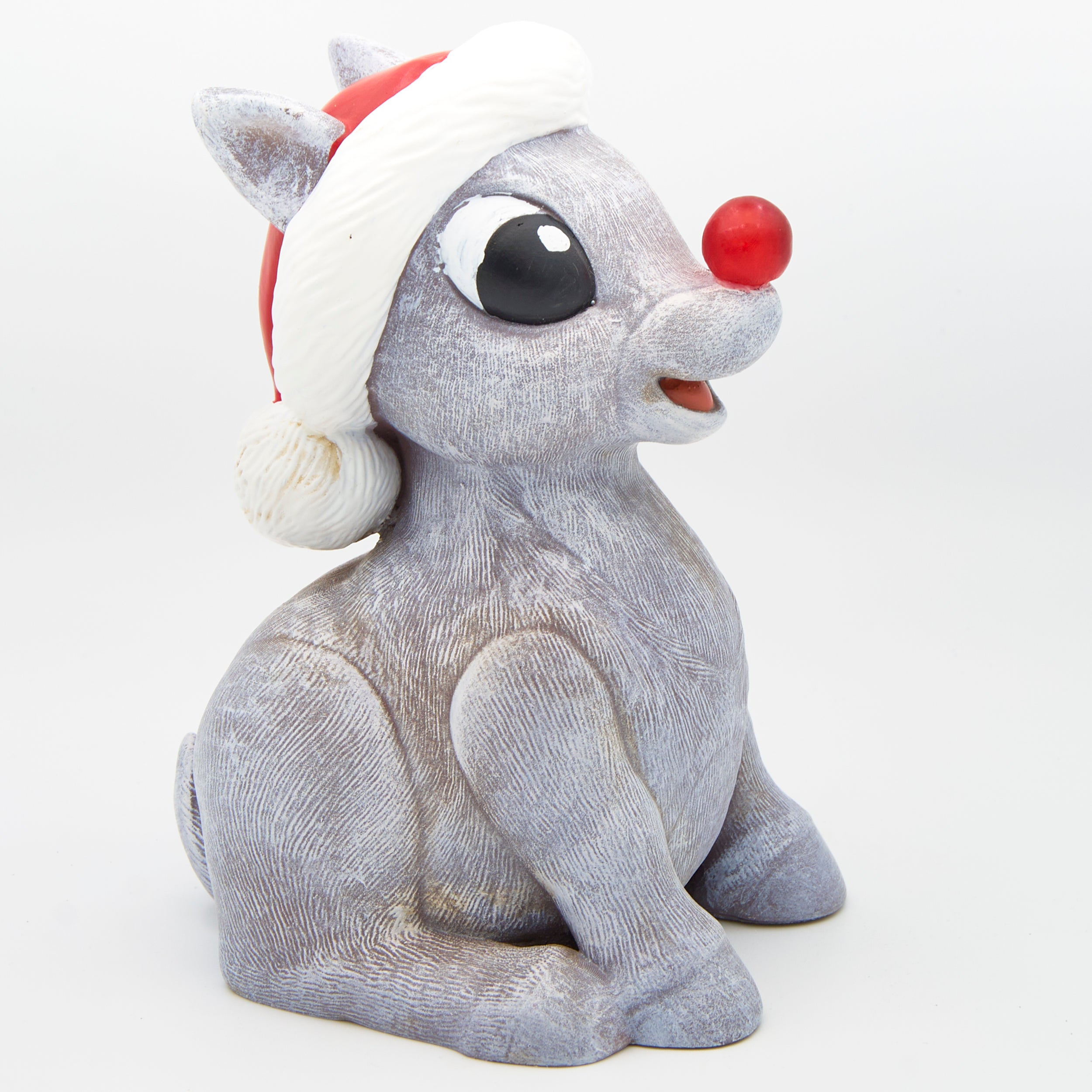 Lighted Rudolph with Santa Hat Garden Statue - Pudgy Pals