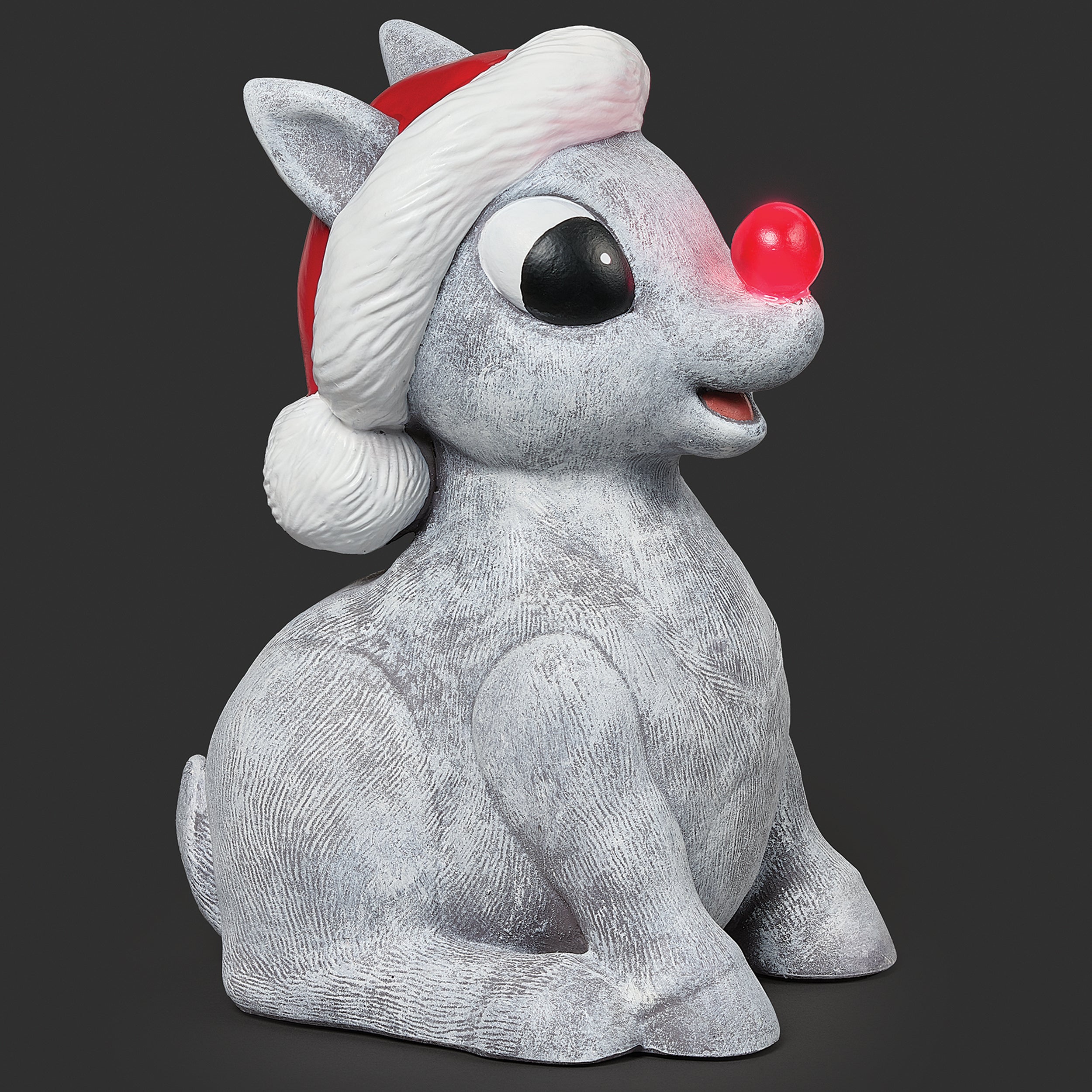 Lighted Rudolph with Santa Hat Garden Statue - Pudgy Pals