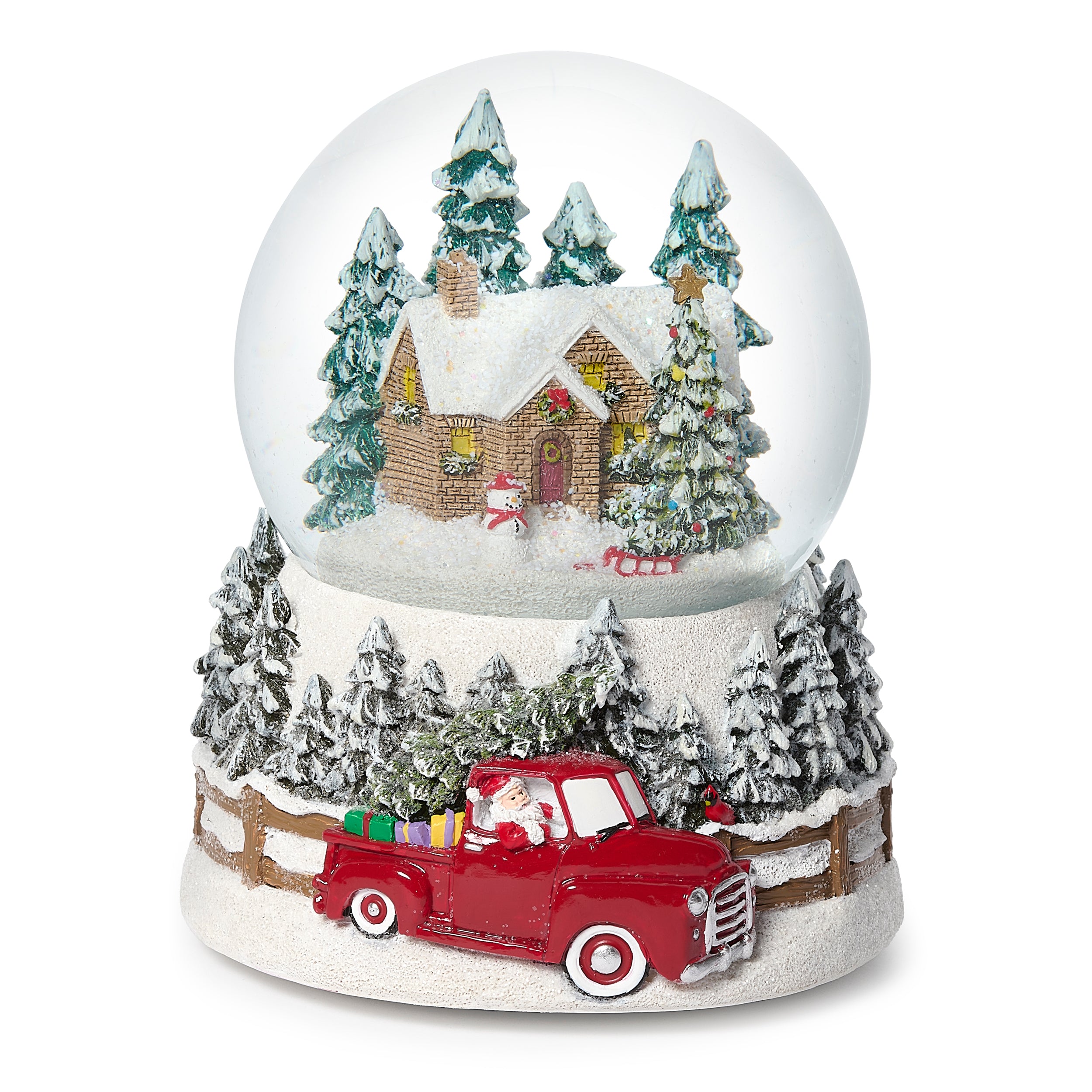 Glitterdome Holiday House with Vintage Red Truck Base - "Have Yourself a Merry Little Christmas" Tune