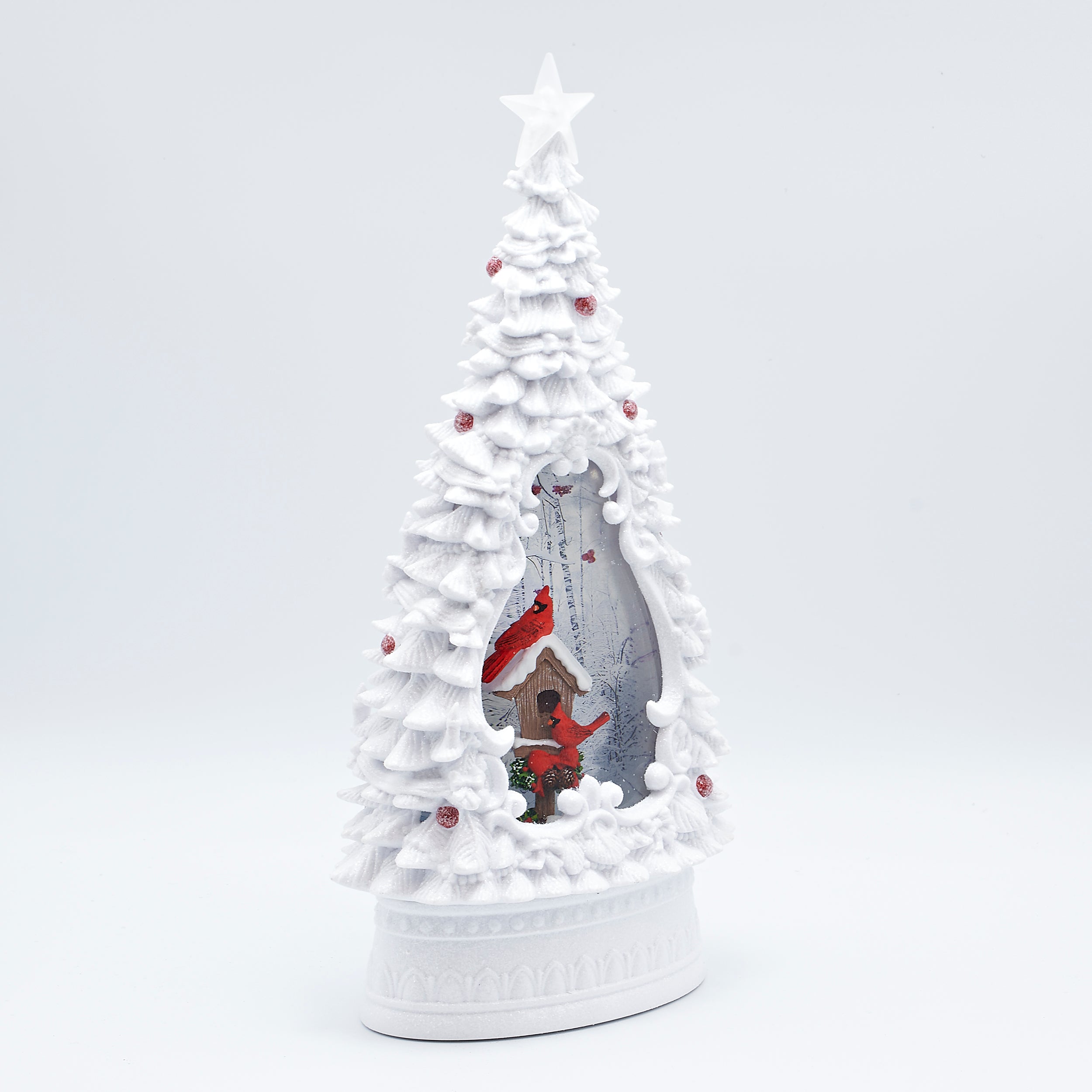 Confetti Lites Lighted Swirl Red Berry Tree with Cardinal Scene