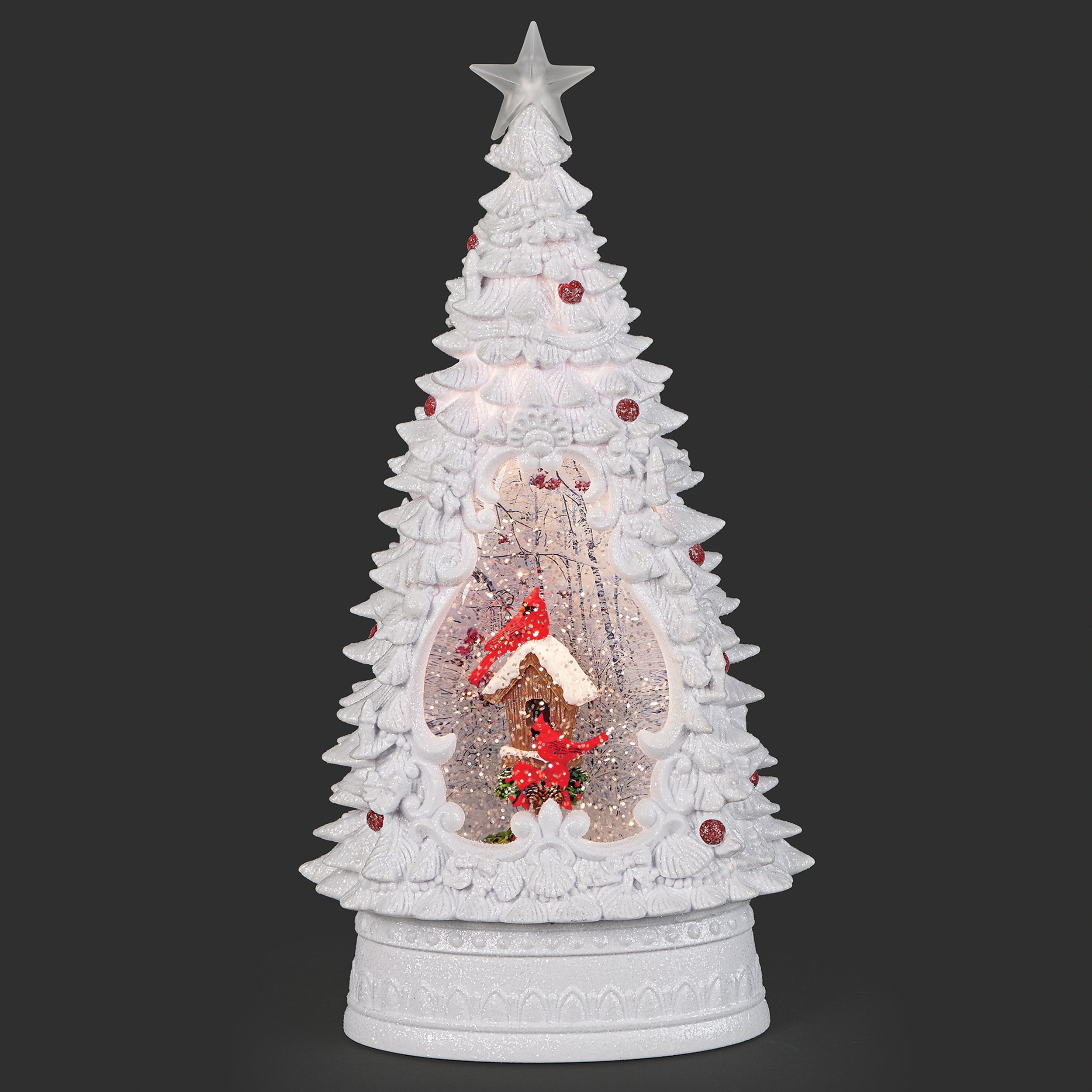 Confetti Lites Lighted Swirl Red Berry Tree with Cardinal Scene