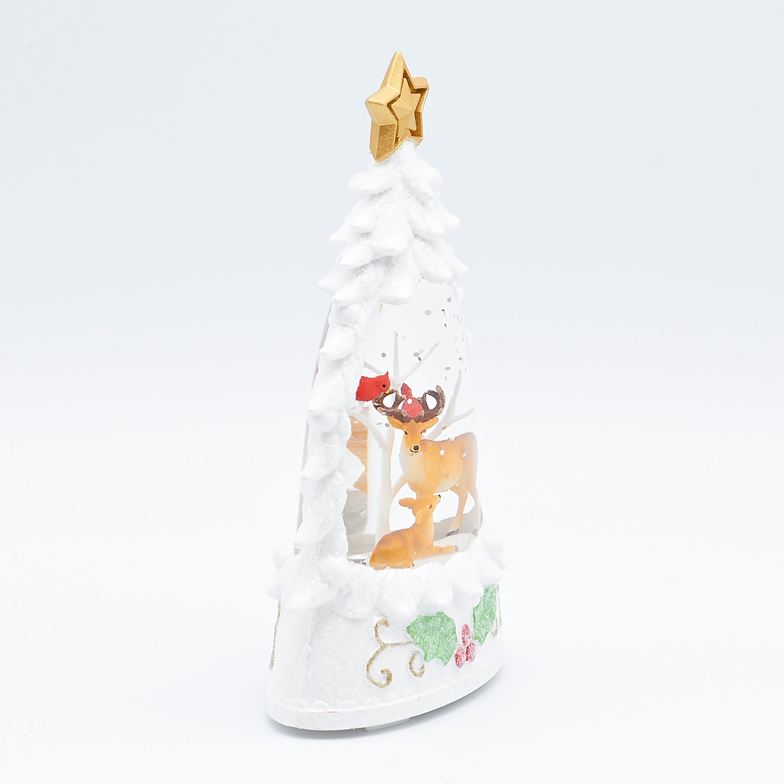 Lighted White Tree with Deer & Cardinals – Shimmering Merry Lites