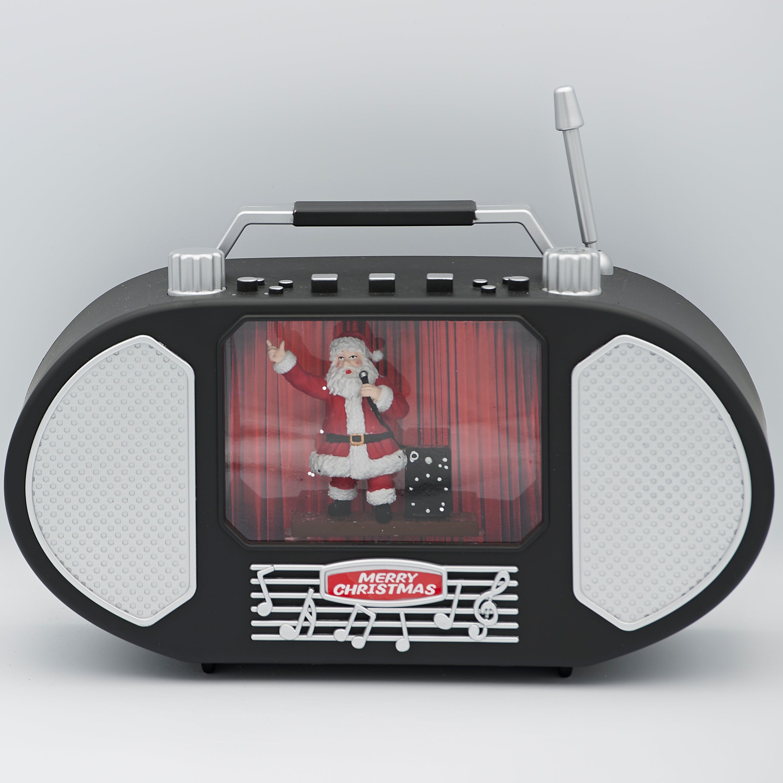 Confetti Lites Lighted Musical Swirl Singing Santa in Retro Radio