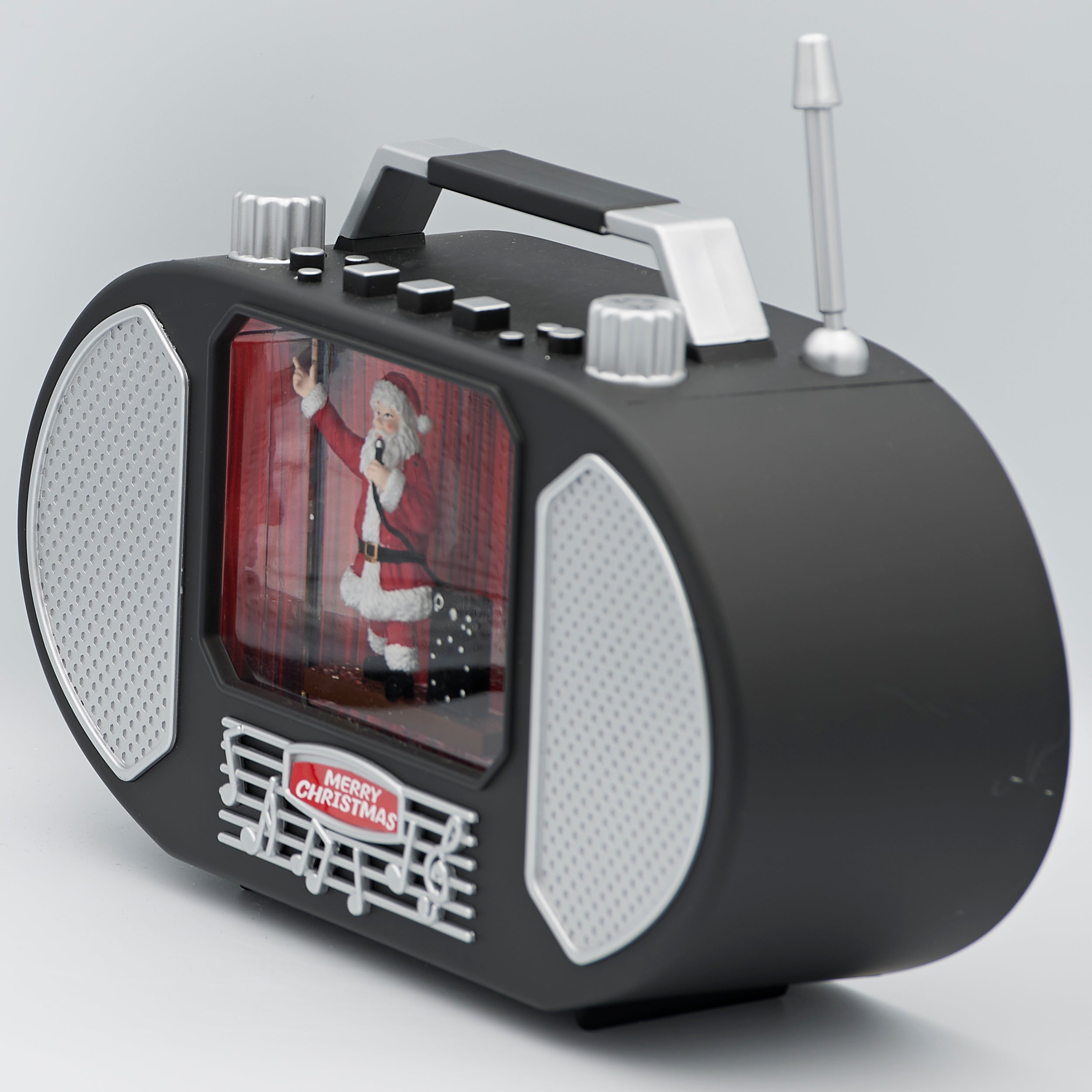 Confetti Lites Lighted Musical Swirl Singing Santa in Retro Radio