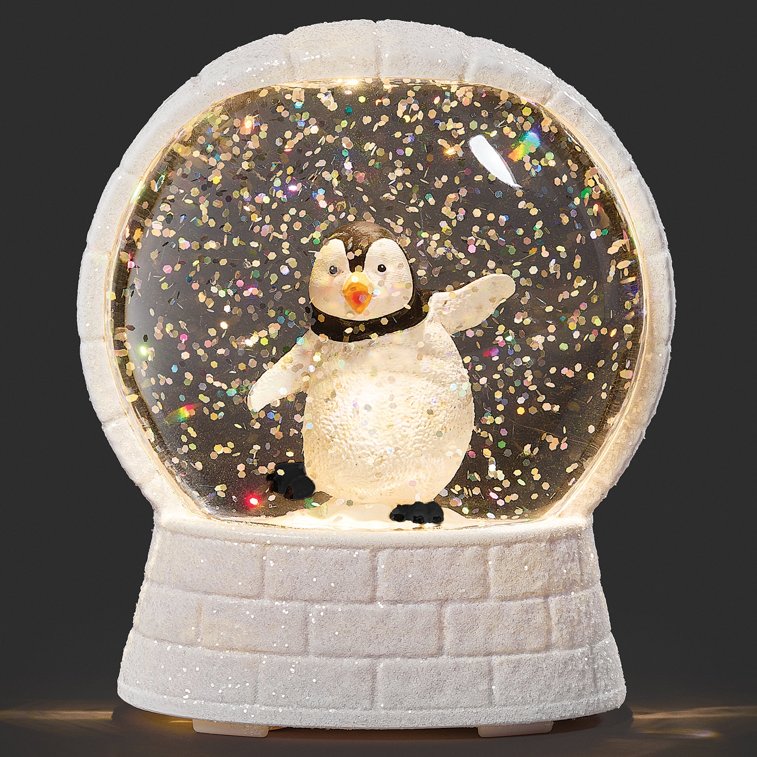 Glitterdome Lighted Penguin in Igloo - Shimmering Merry Lites