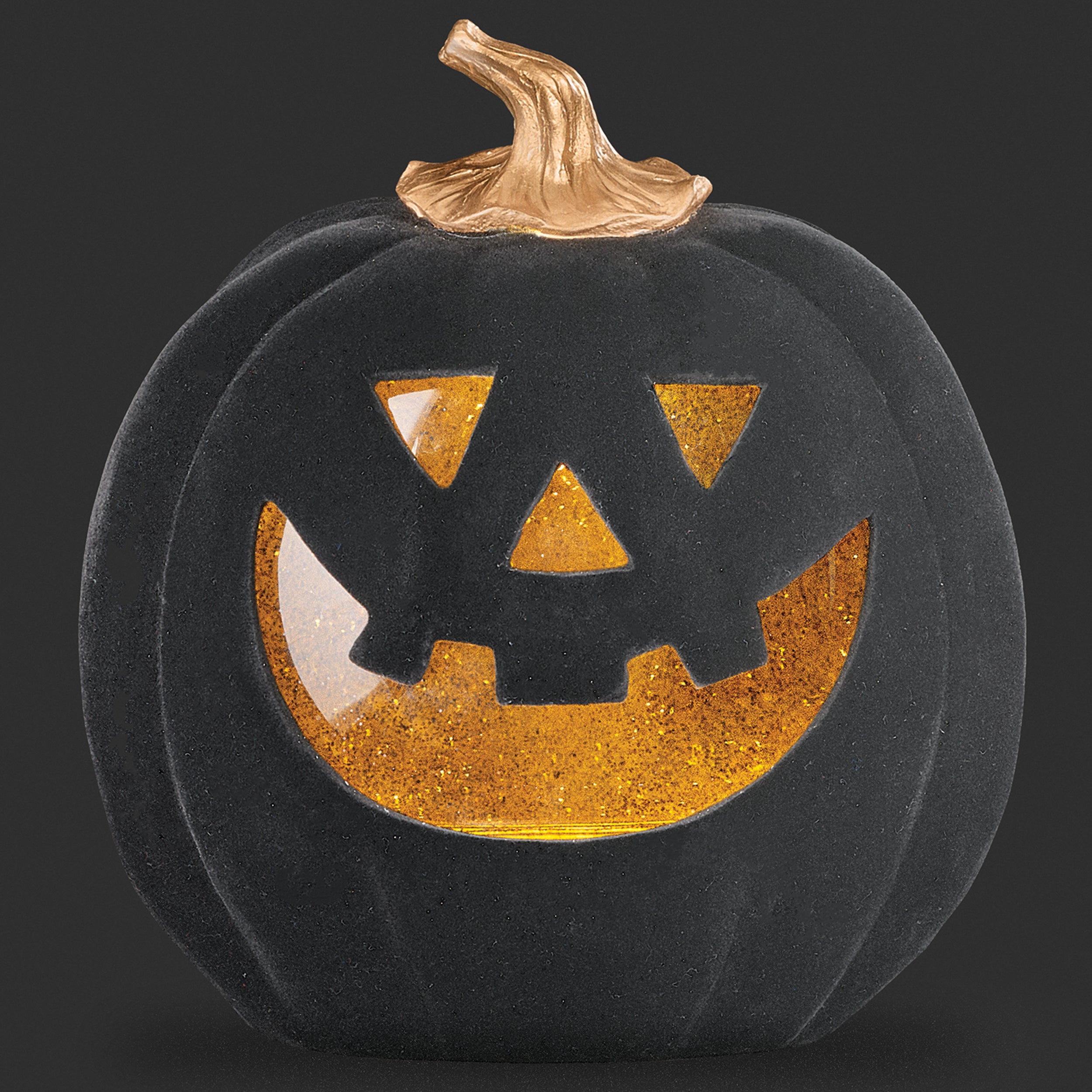 Lighted Swirl Black Flock Pumpkin