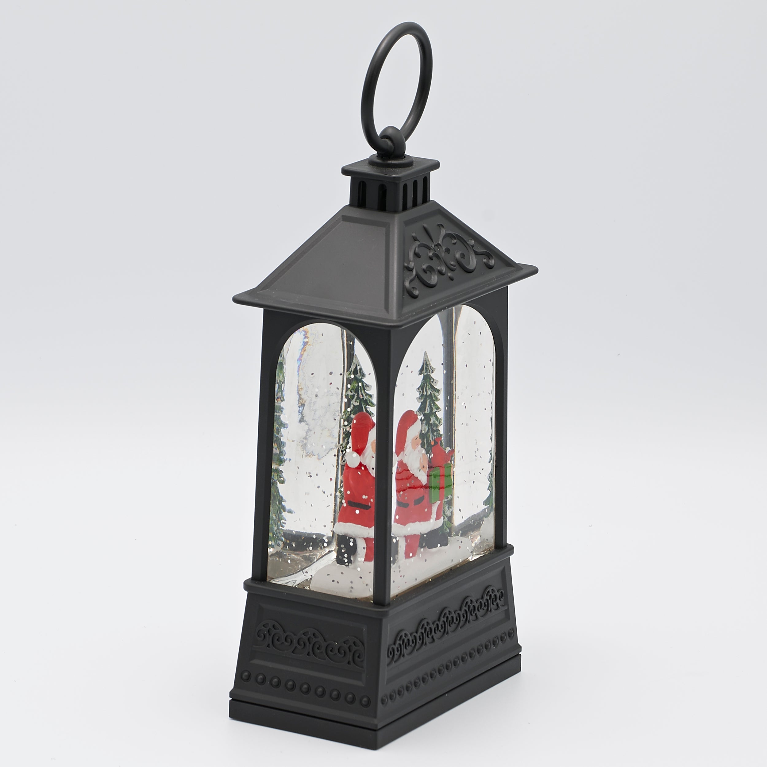 Confetti Lites Lighted Swirl Vintage Black Lantern with Santa & Cardinal