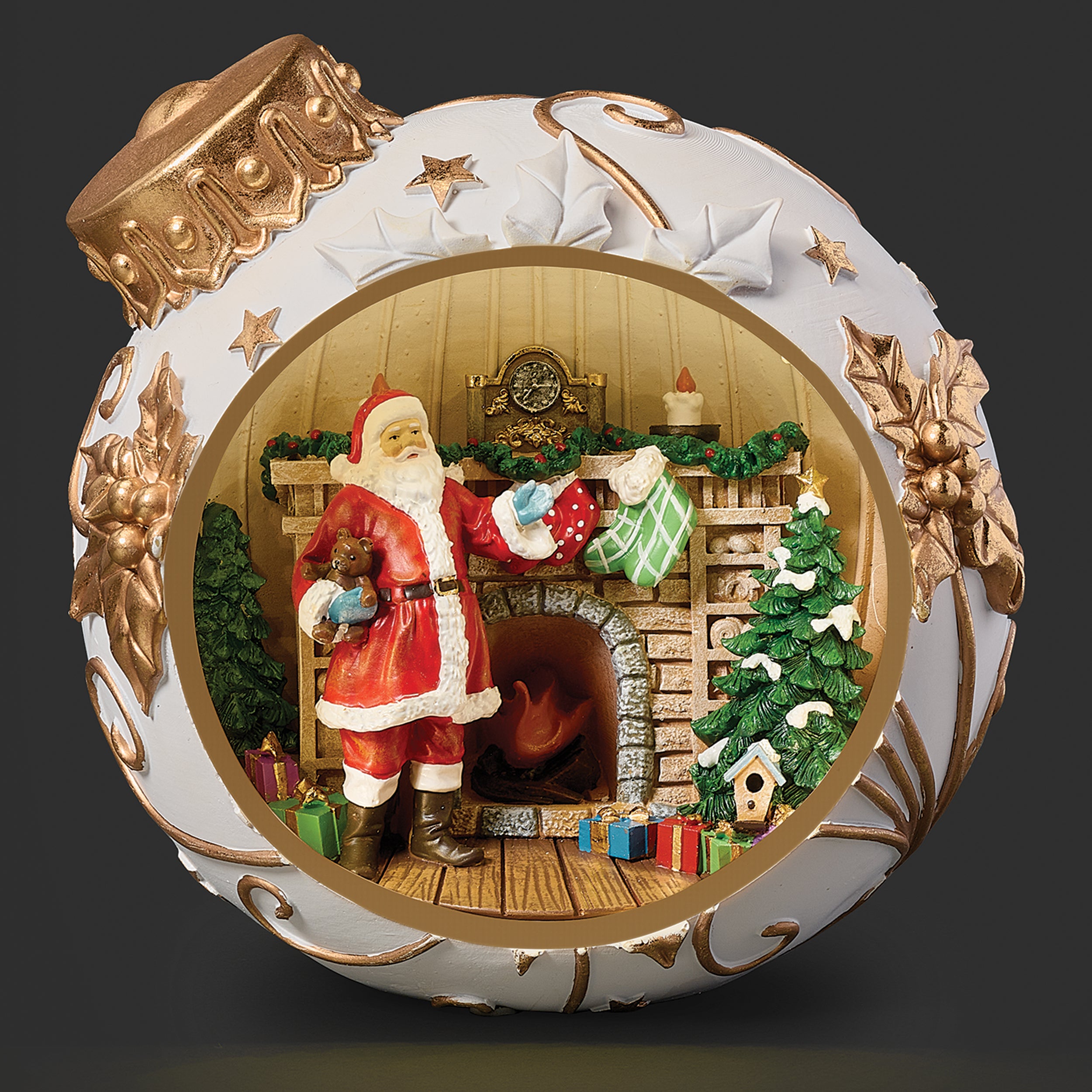 Cozy Fireplace Santa Lighted Ornament figure