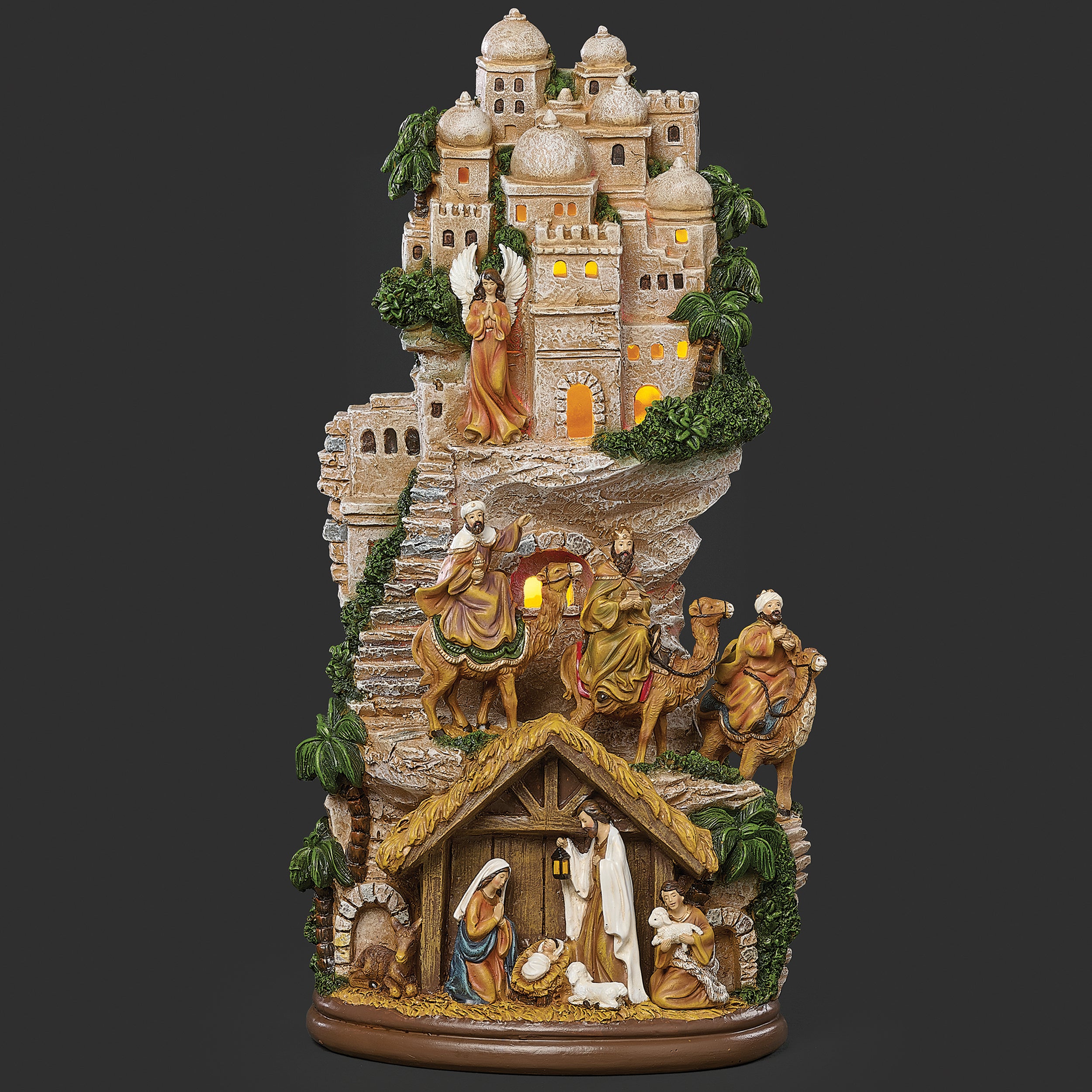 Lighted Nativity Scene with Hillside and Palm Detail