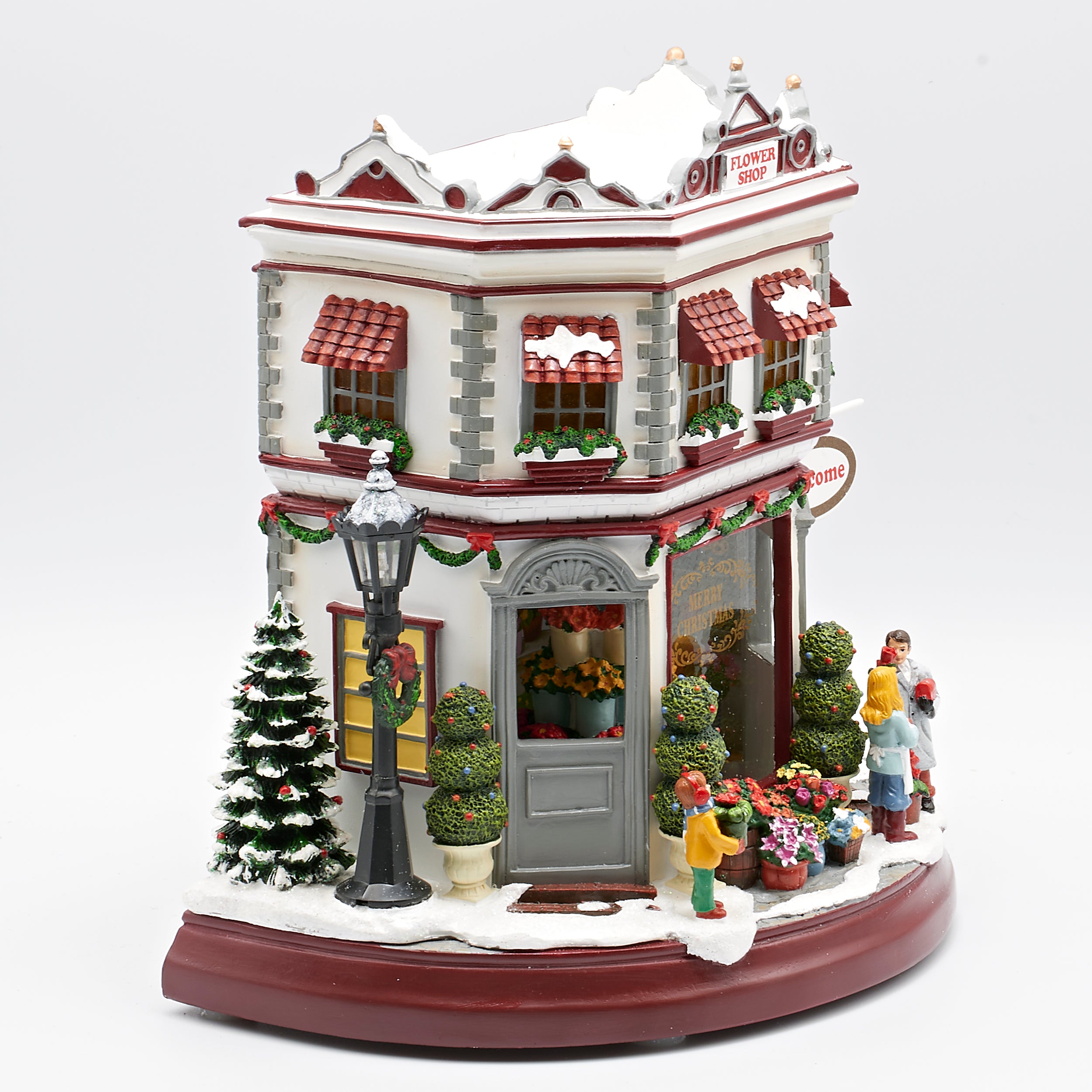 Amusements Christmas Village Musical Flower Shop with Glowing Windows