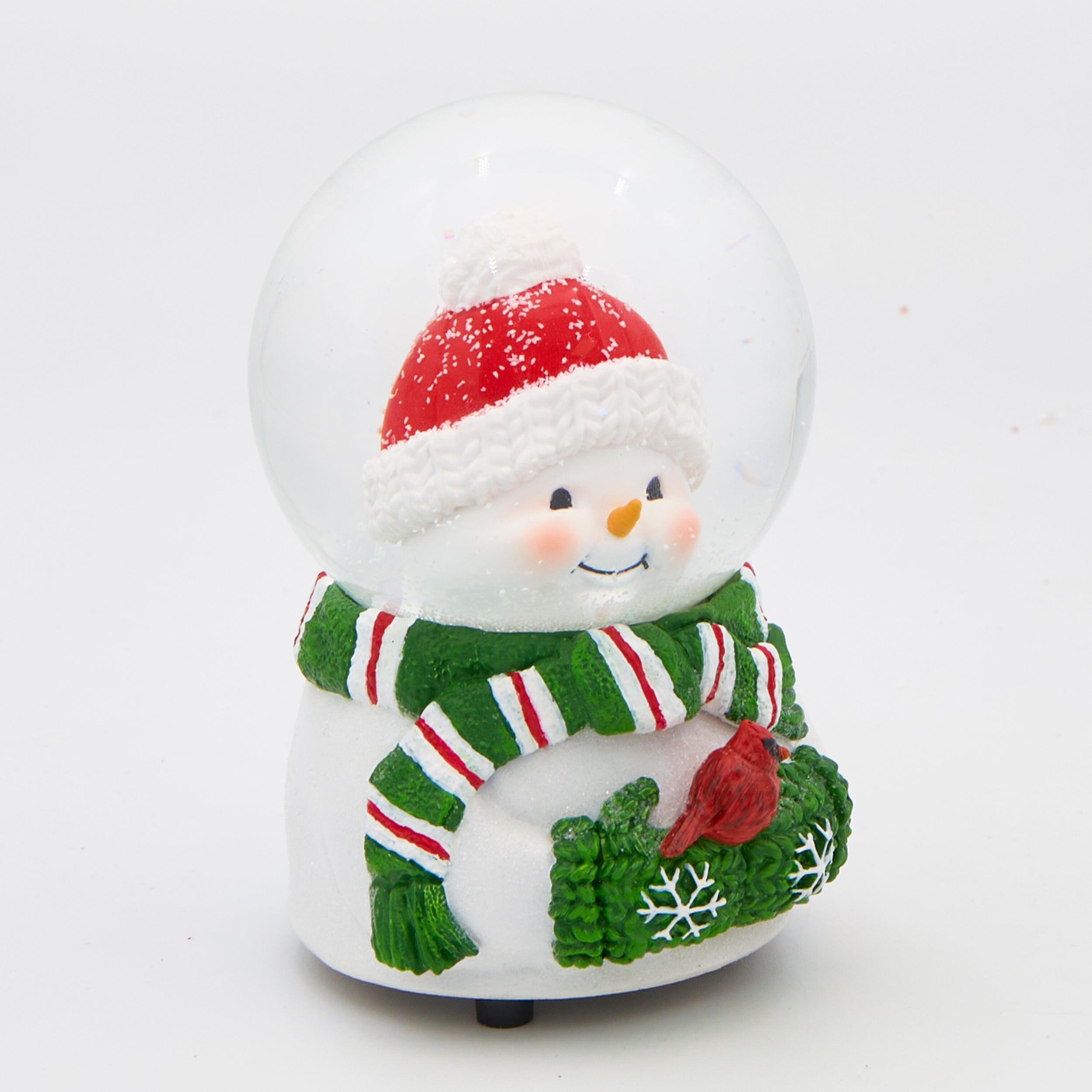 Glitterdome Musical Snowman Holding Cardinal - "The First Noel" Tune