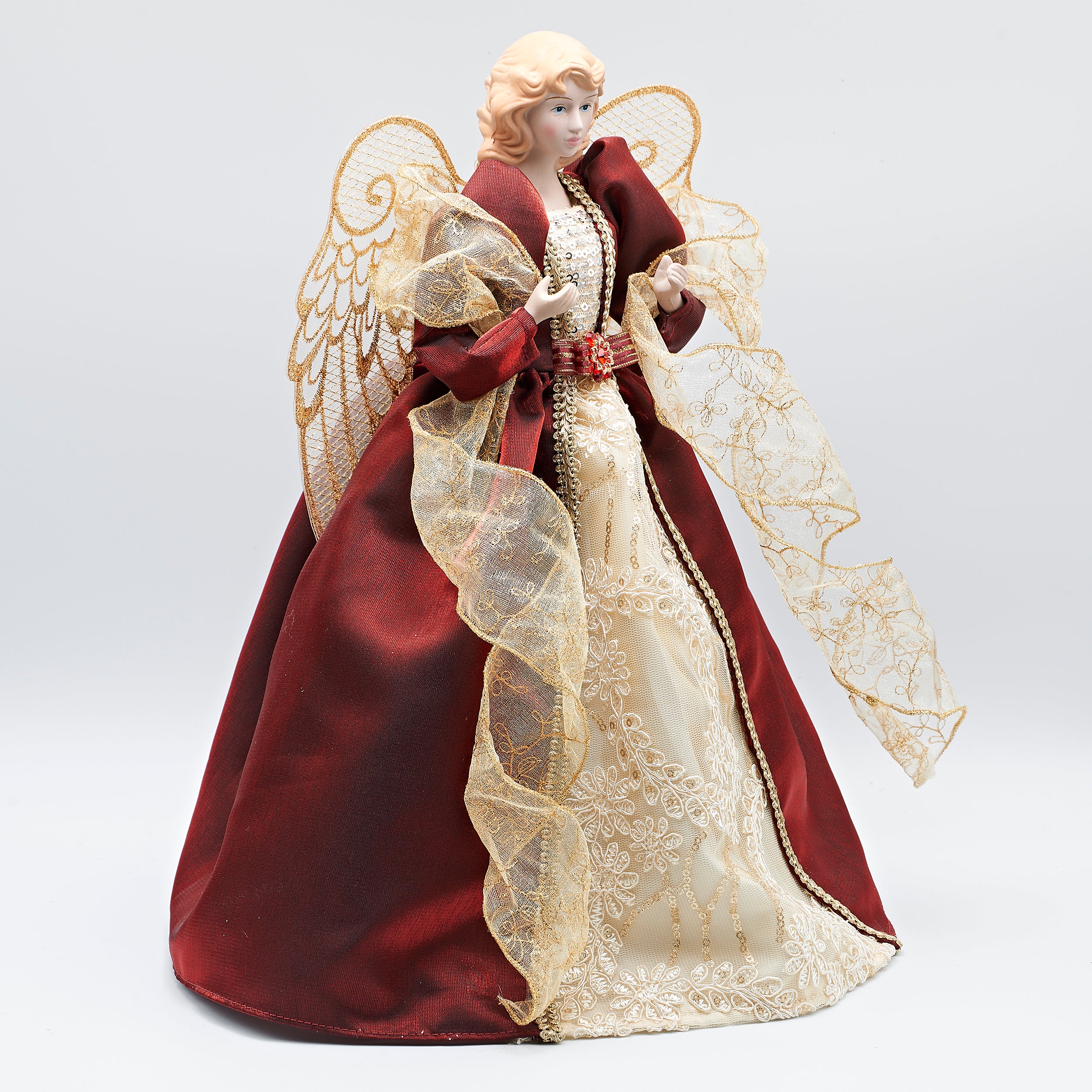 Red & Ivory Lace Angel Treetopper