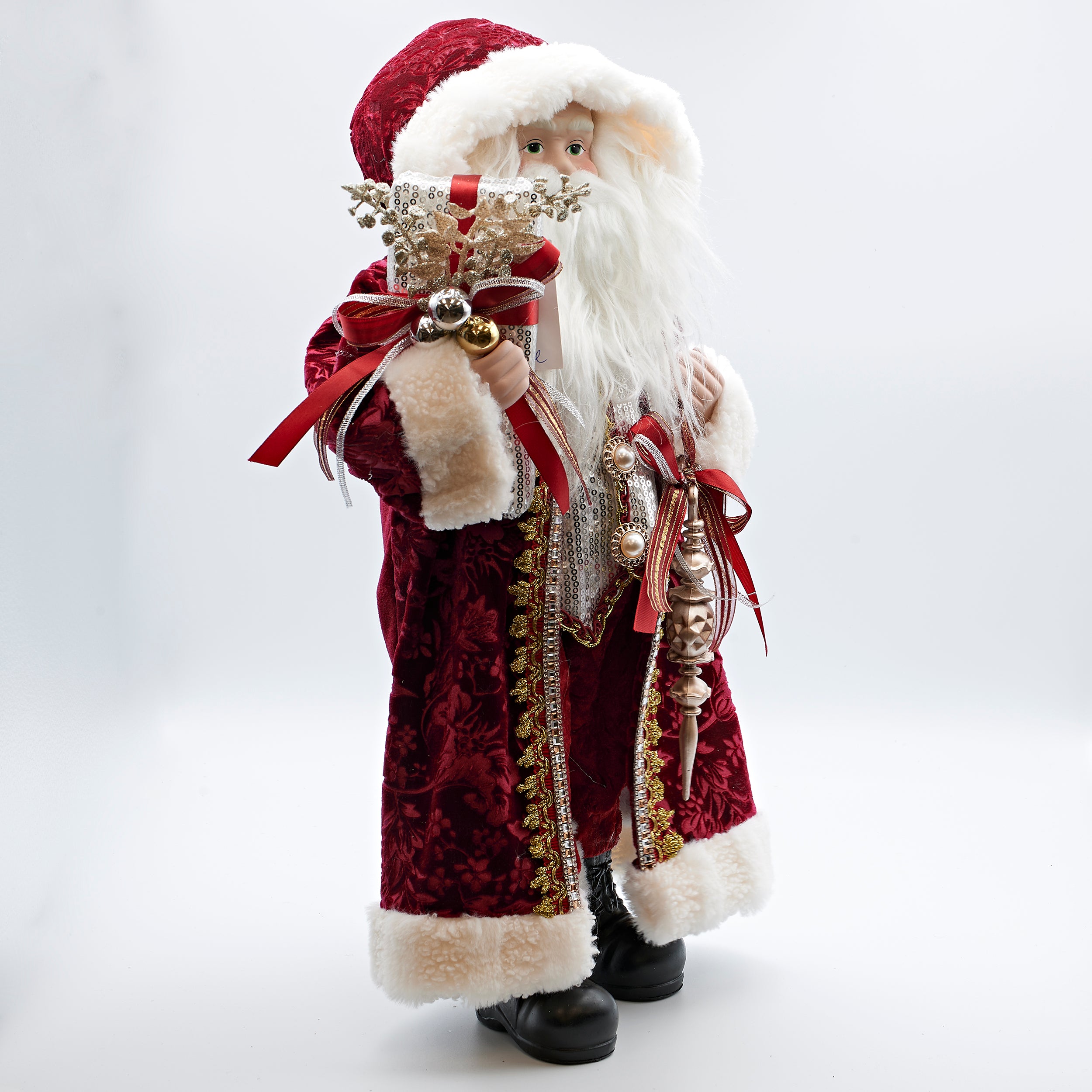 Santa with Red Velvet Coat and Gold & Silver Accents