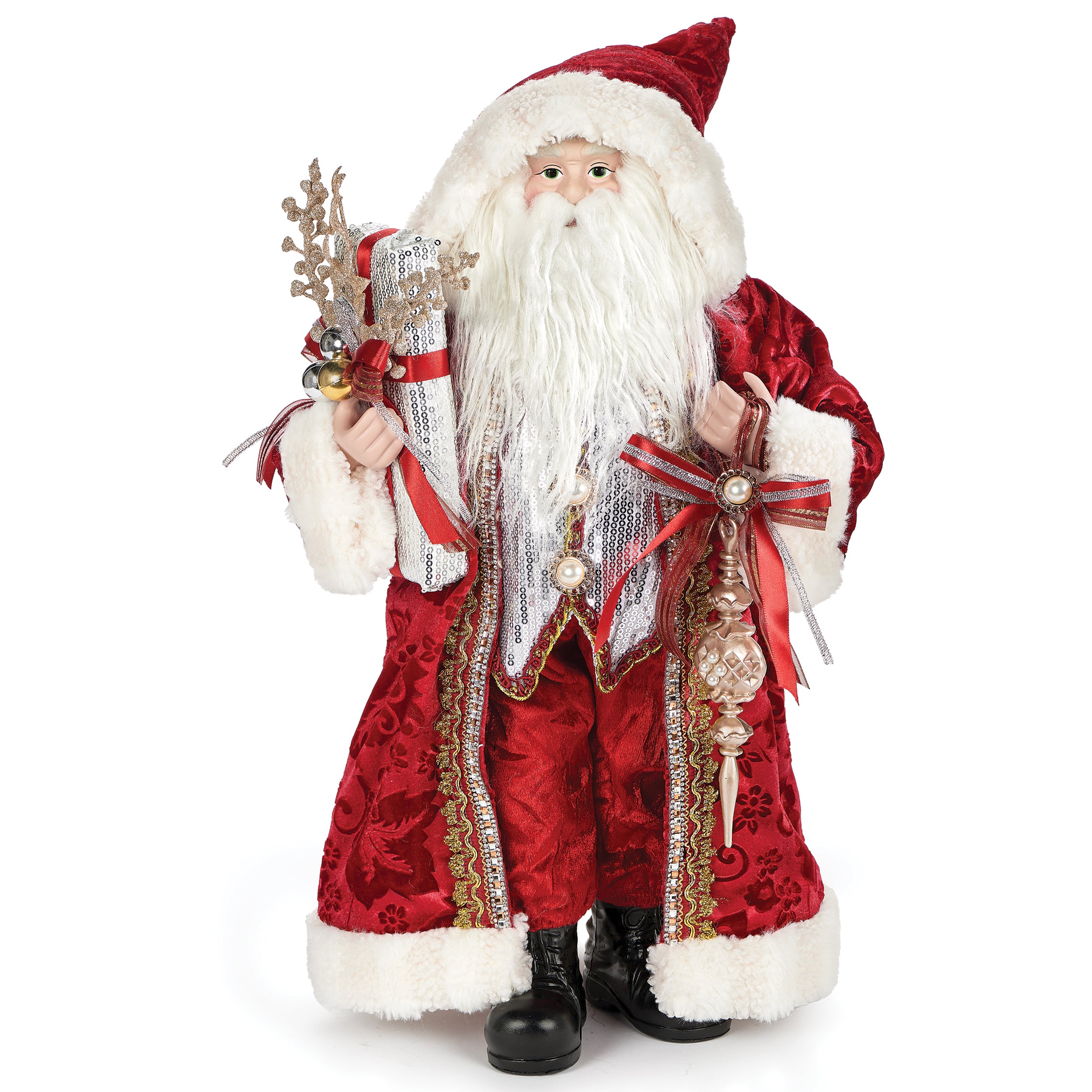 Santa with Red Velvet Coat and Gold & Silver Accents