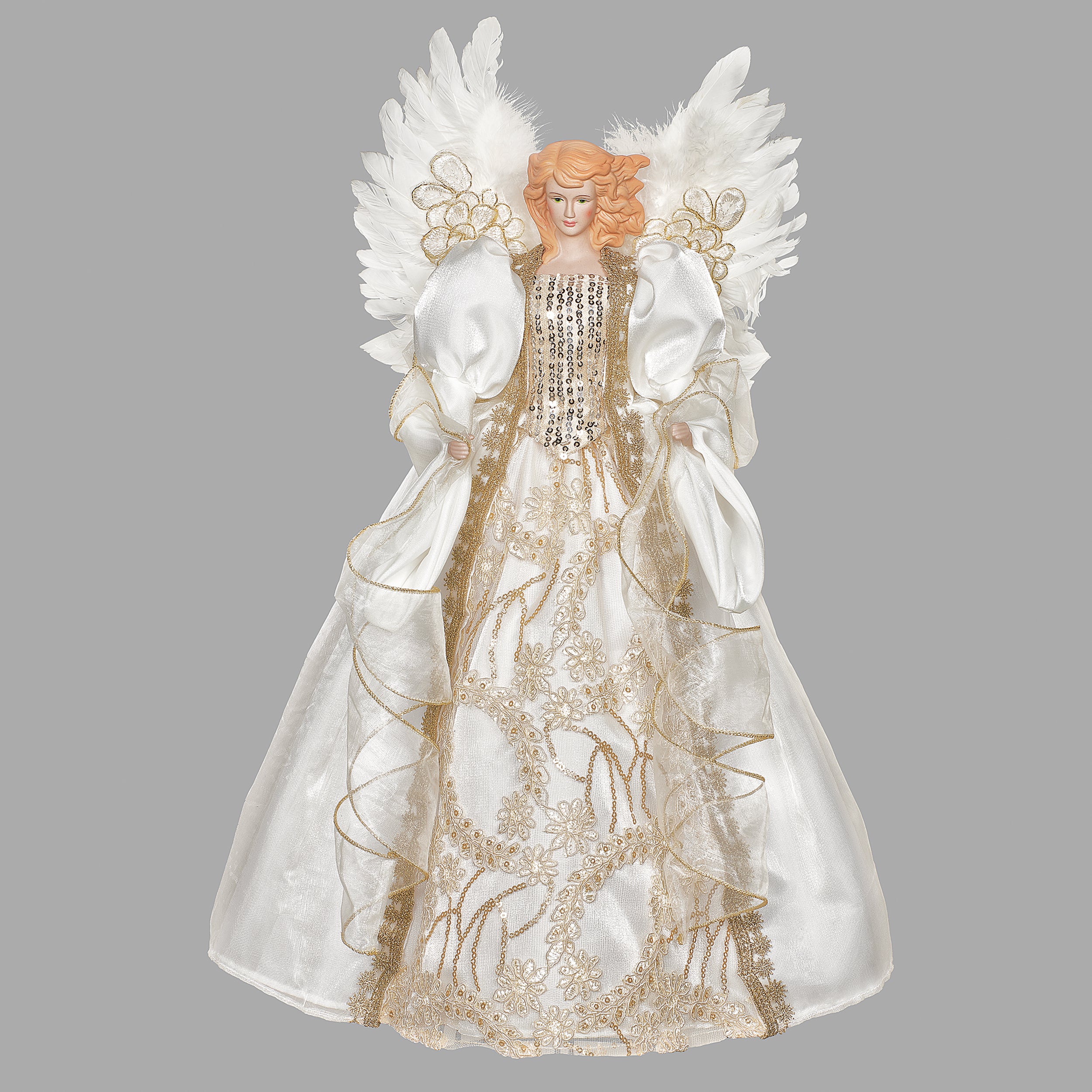 Angel with Ivory Lace & Feather Wings Treetopper