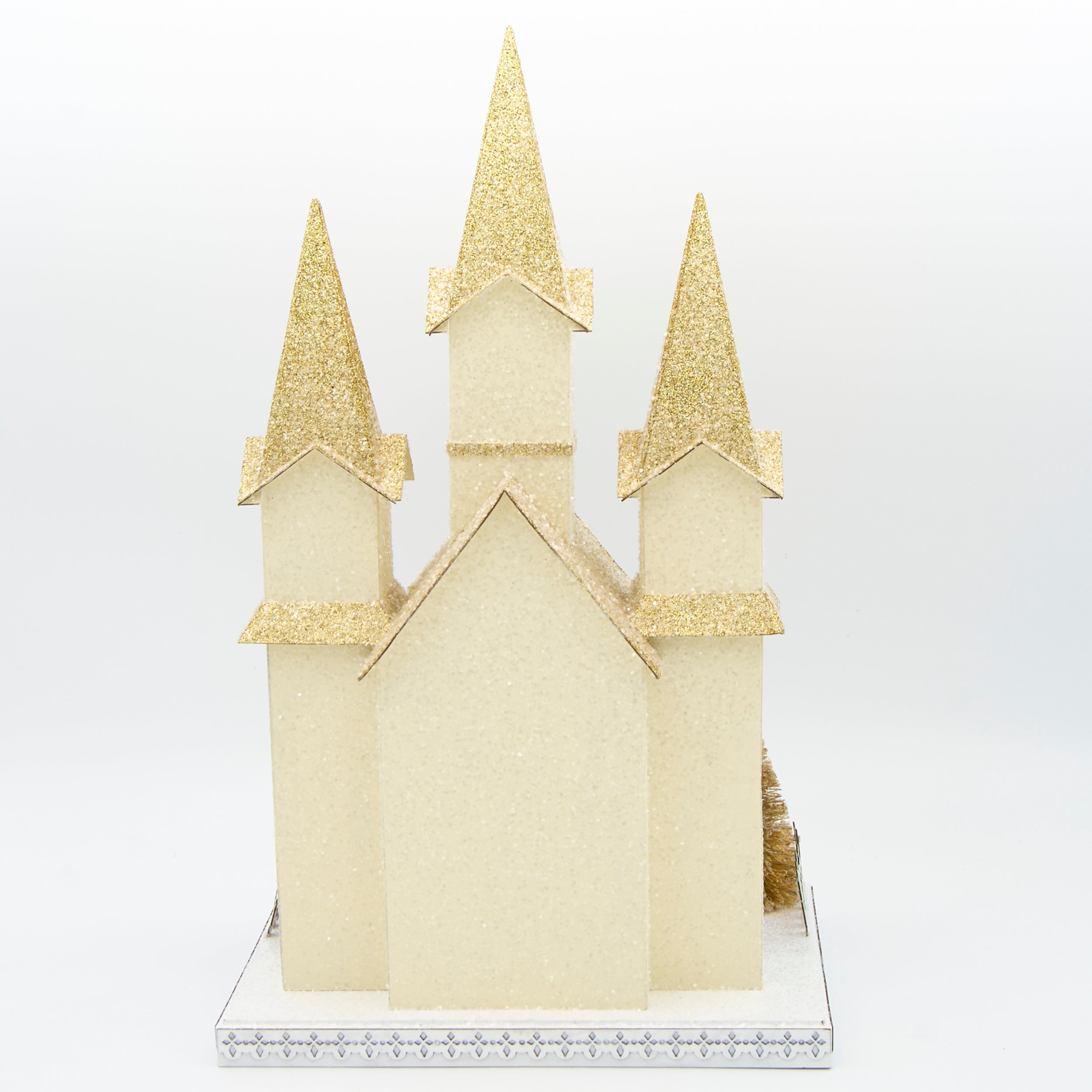 Lighted Church with Stained Glass Windows