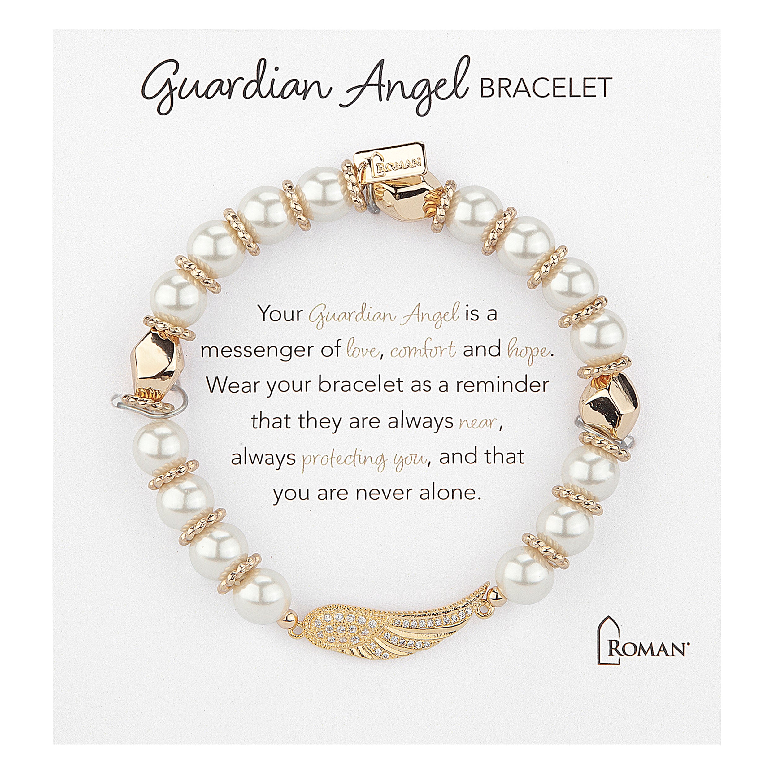 Women's Guardian Angel Faux Pearl Bracelet with Wing Charm