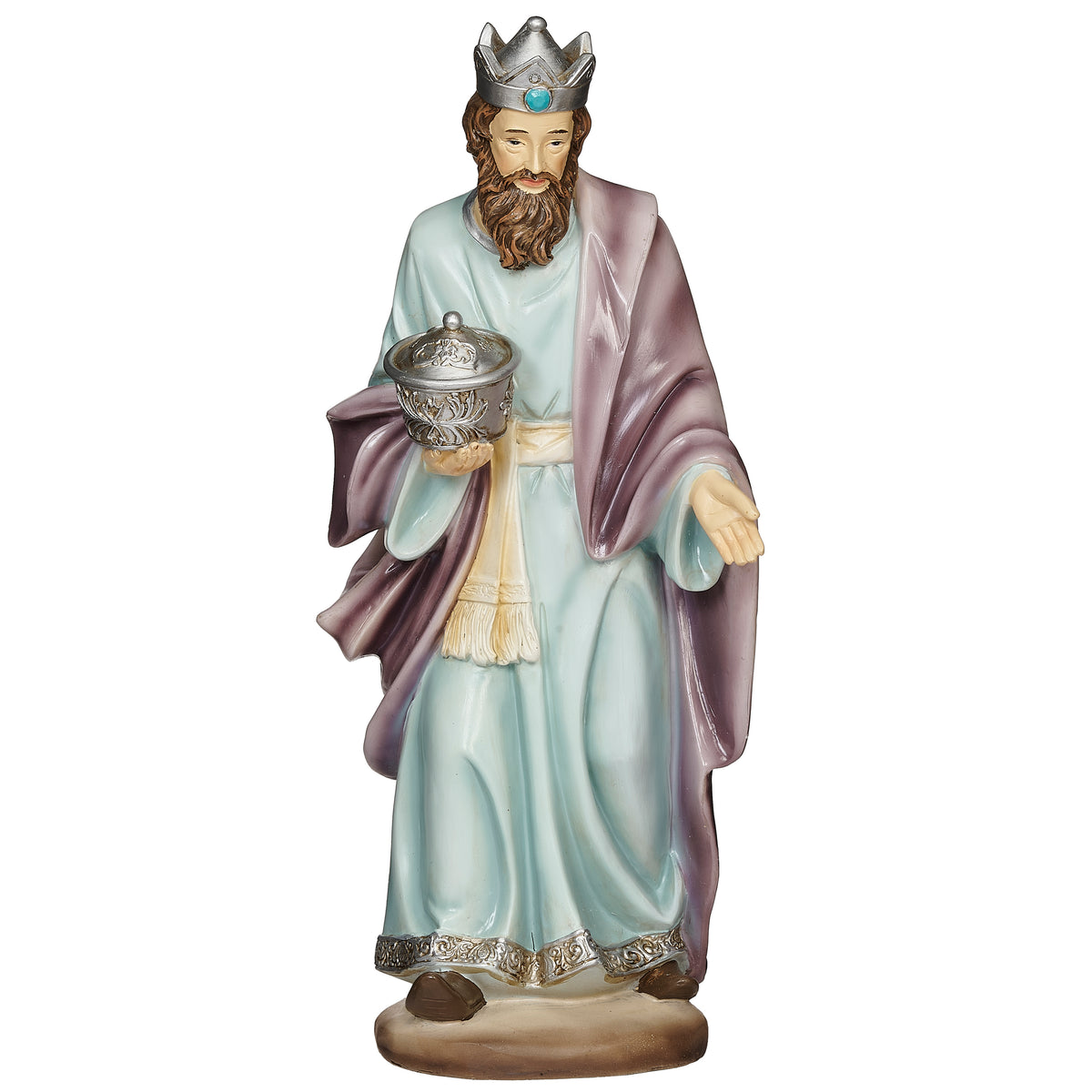 Celestial blue nativity Three King figure in blue and purple robes