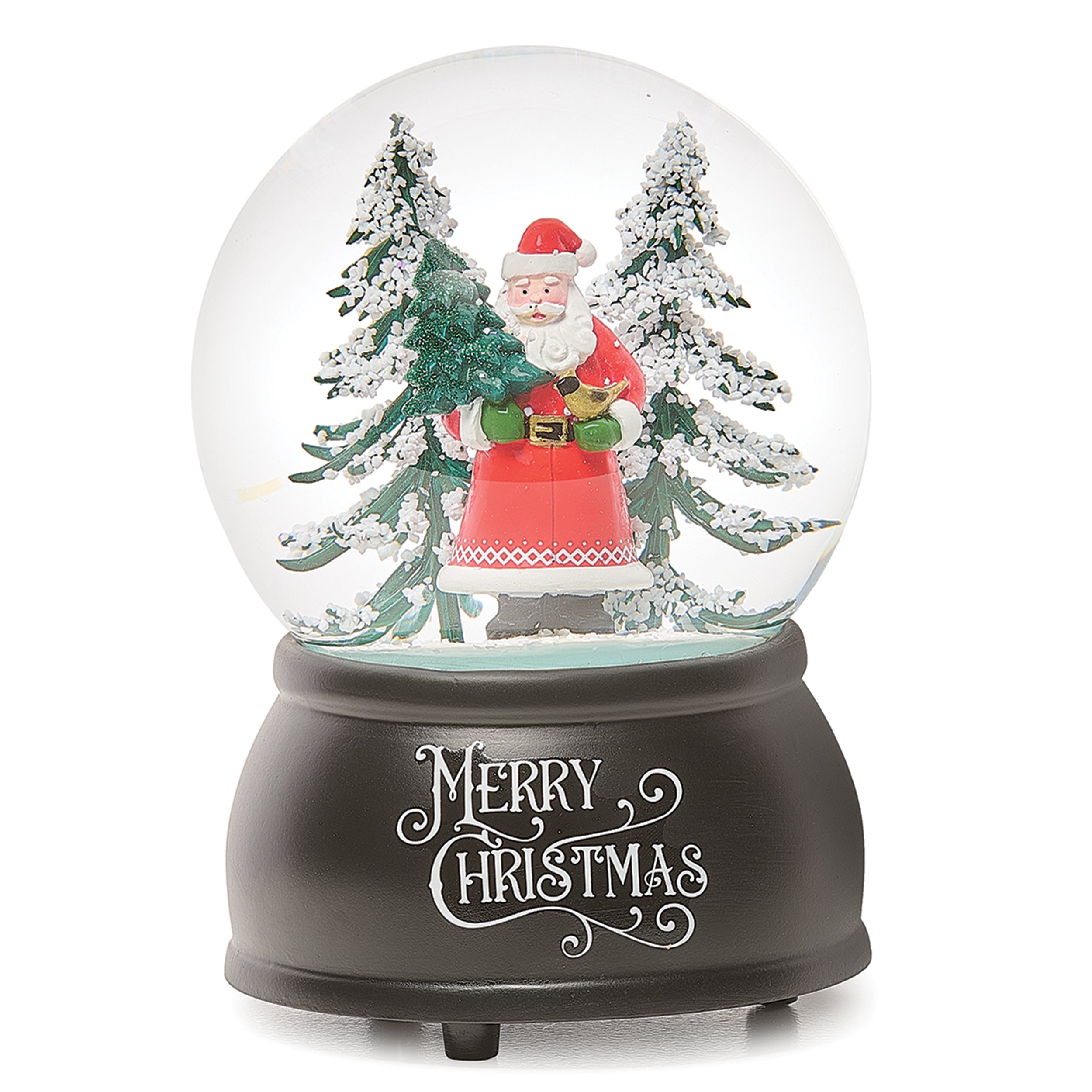 Glitterdome Musical Santa with Trees on a Black Base – "We Wish You a Merry Christmas" Tune