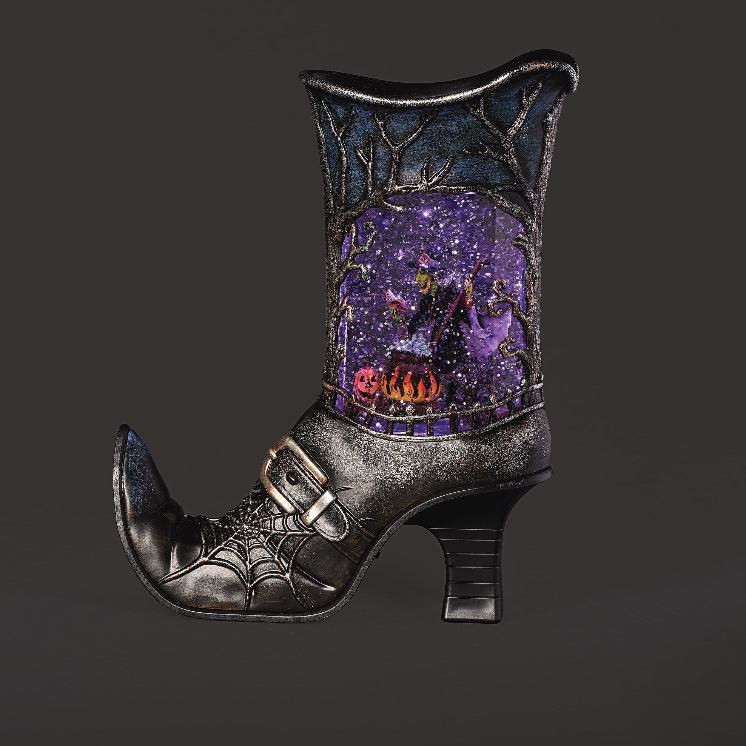 Lighted Swirl Witch Boot with Witch Scene