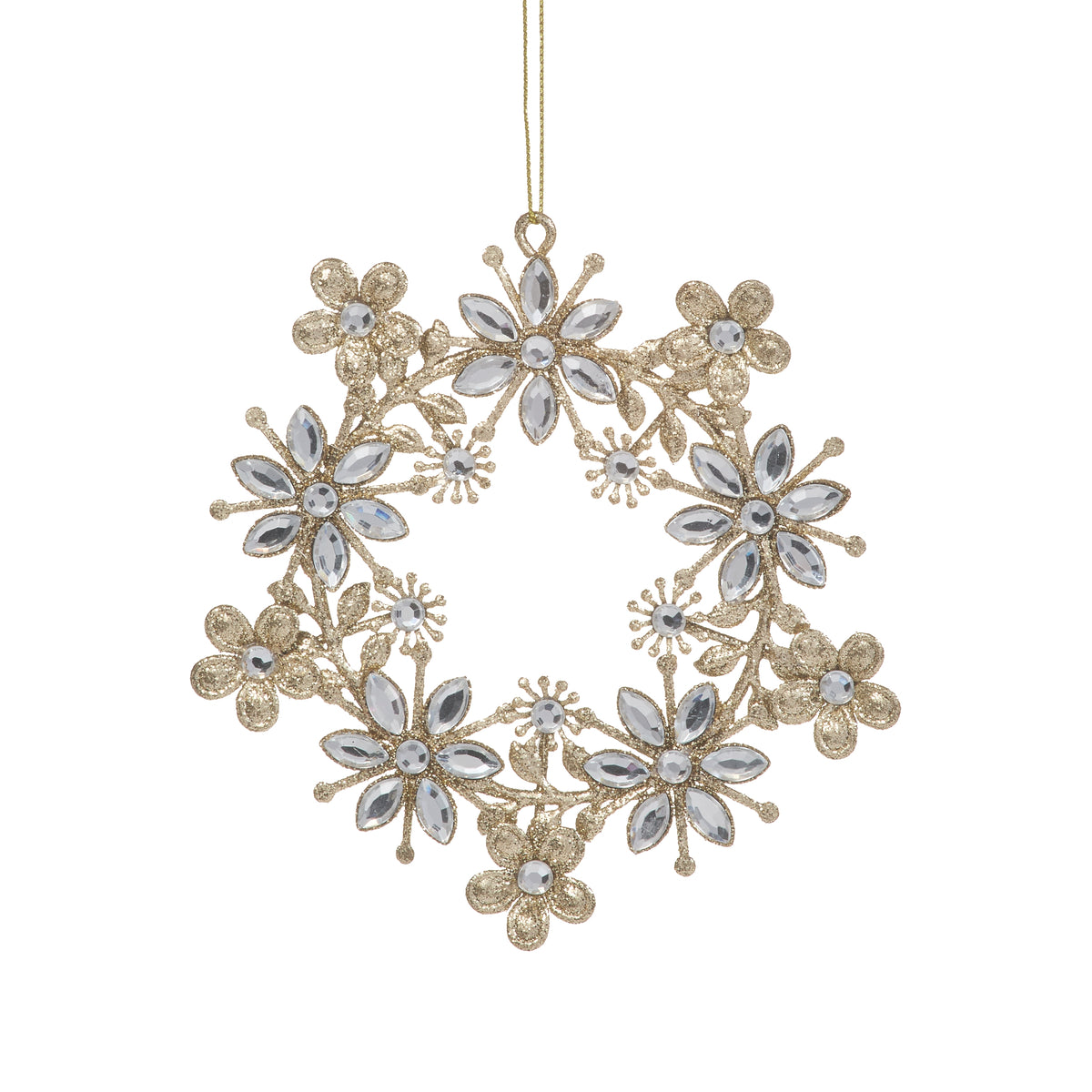 Glittered Crystal Floral Wreath Ornament