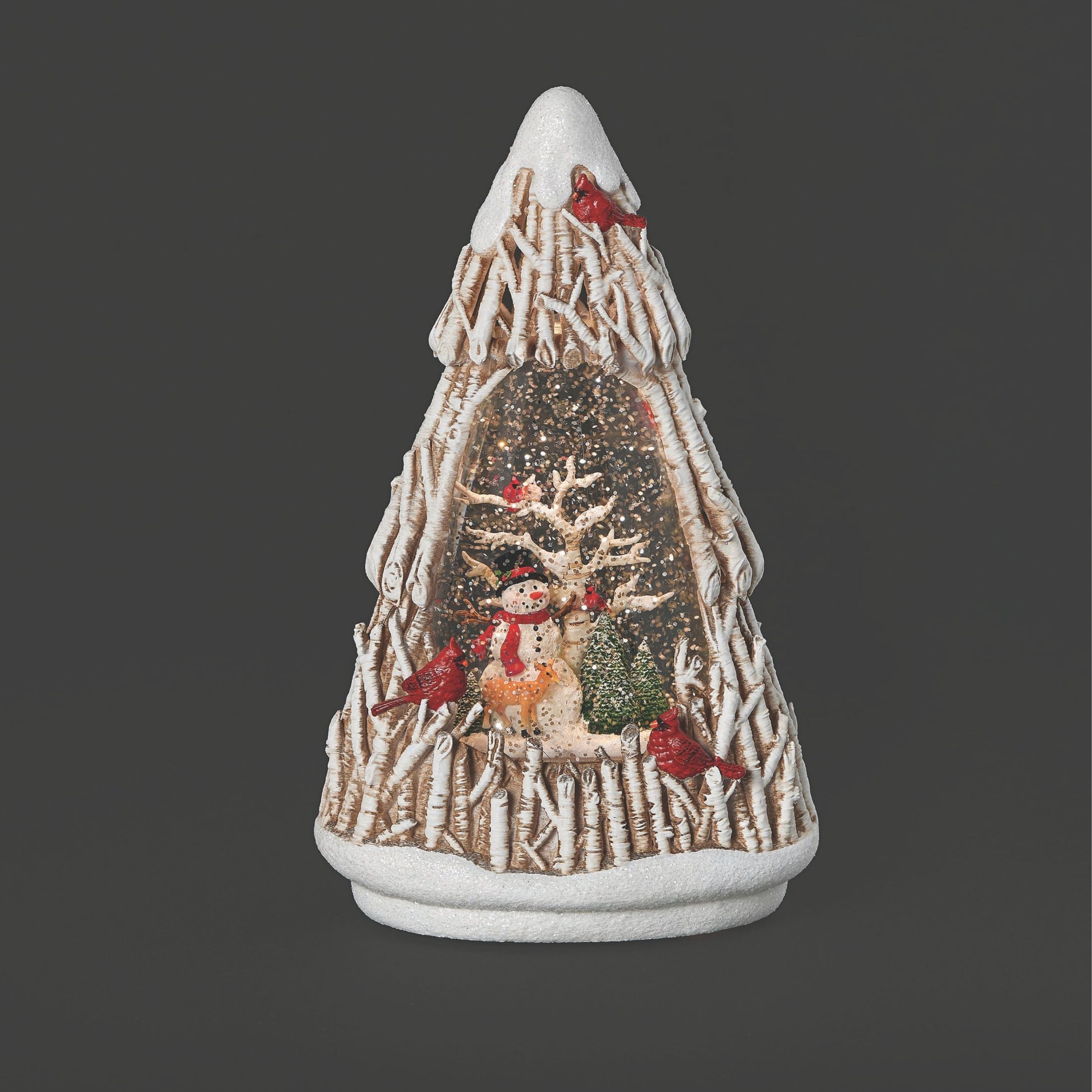 Confetti Lites Lighted Swirl Snowman Birch Tree with Cardinals