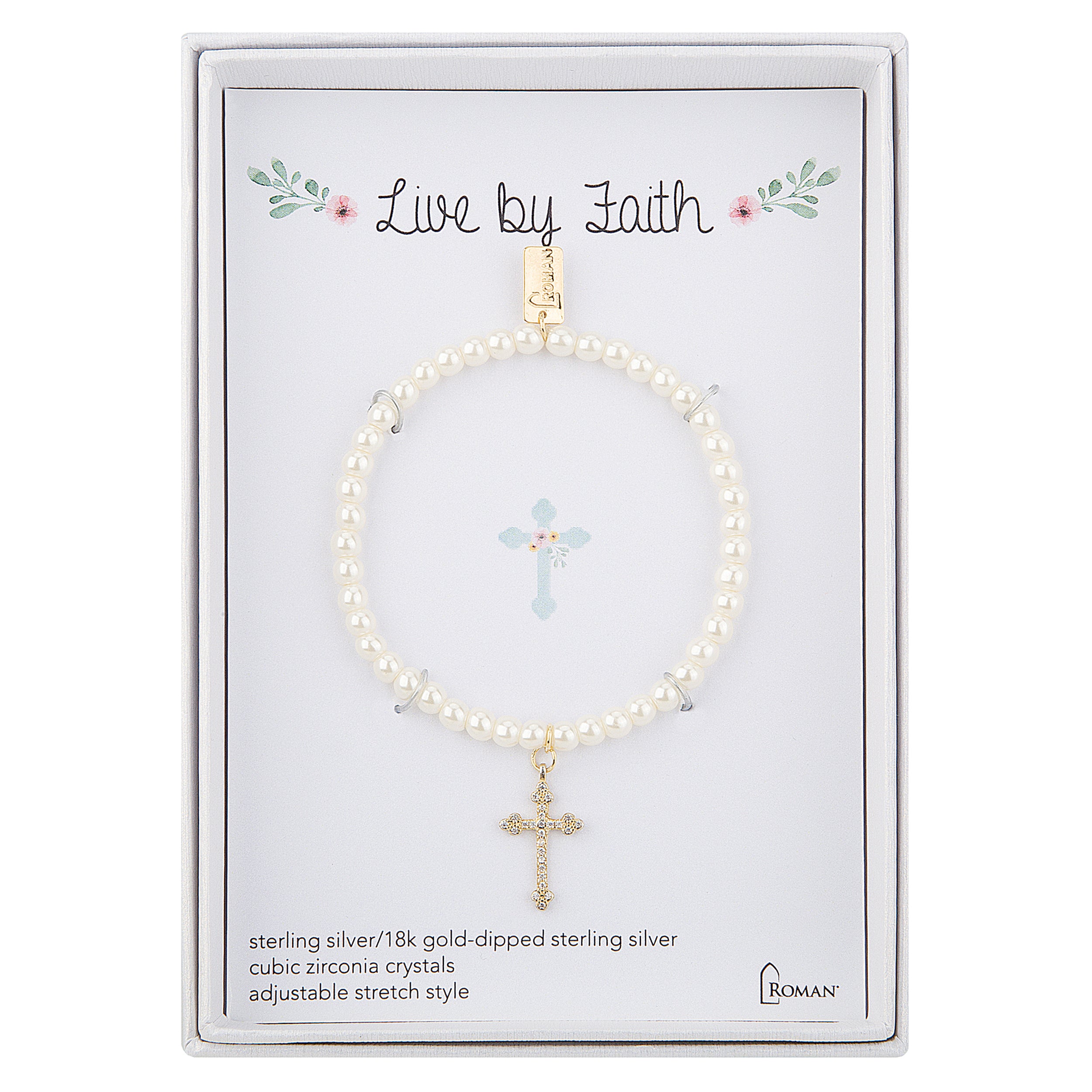 Children's Pearl Bracelet With Cross Charm