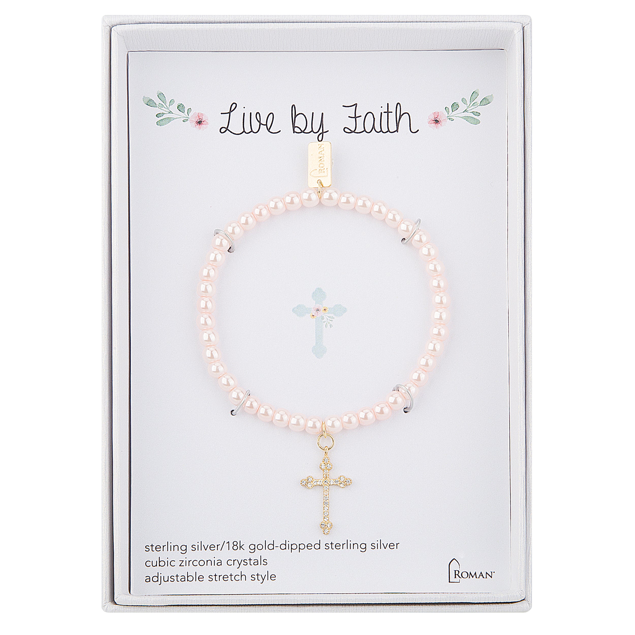 Children's Pearl Bracelet With Cross Charm