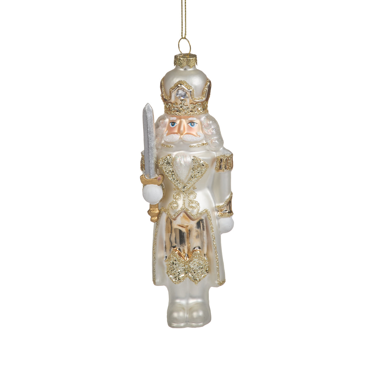 White & Gold Glass Nutcracker Ornament
