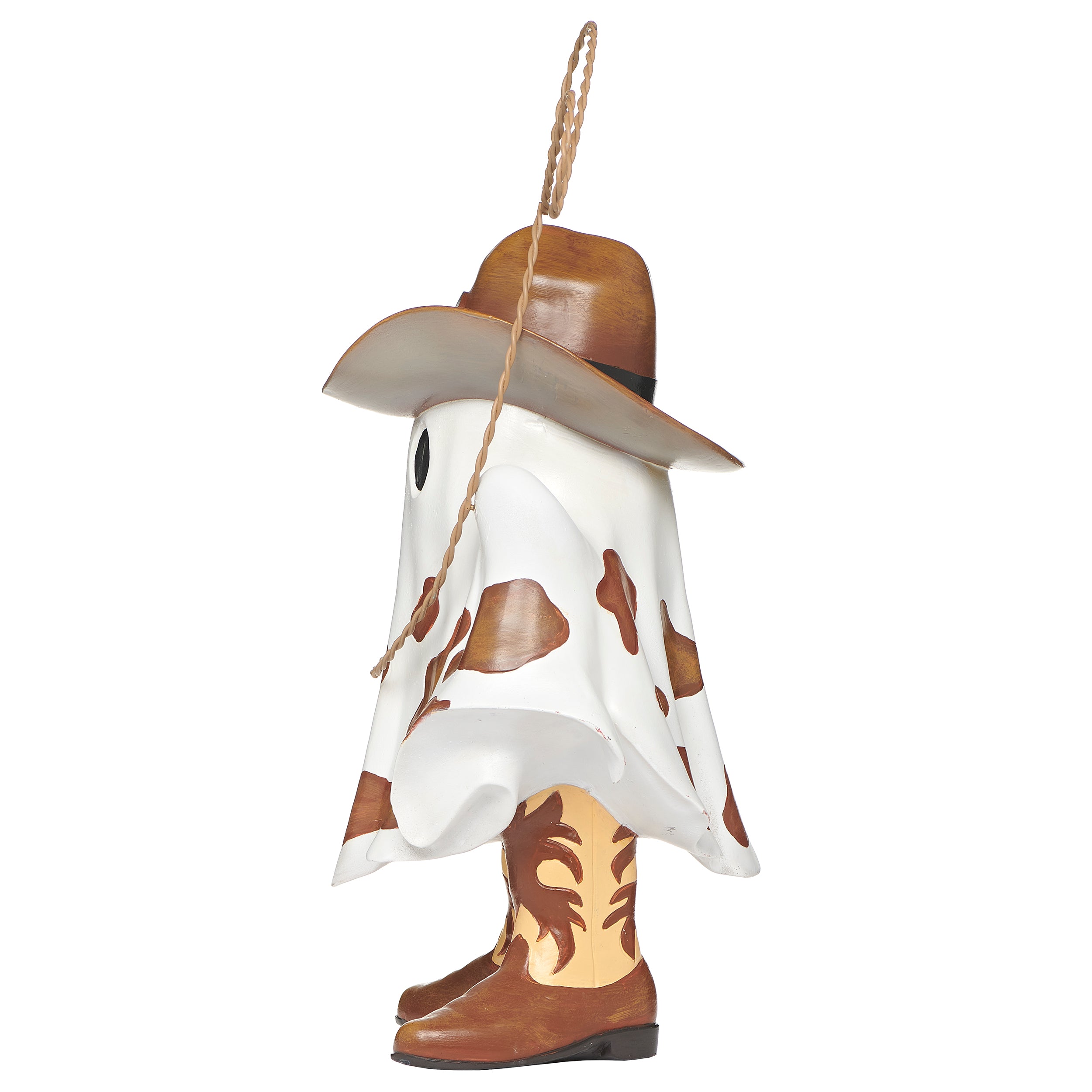 Cowboy ghost figurine with a lasso on a white background
