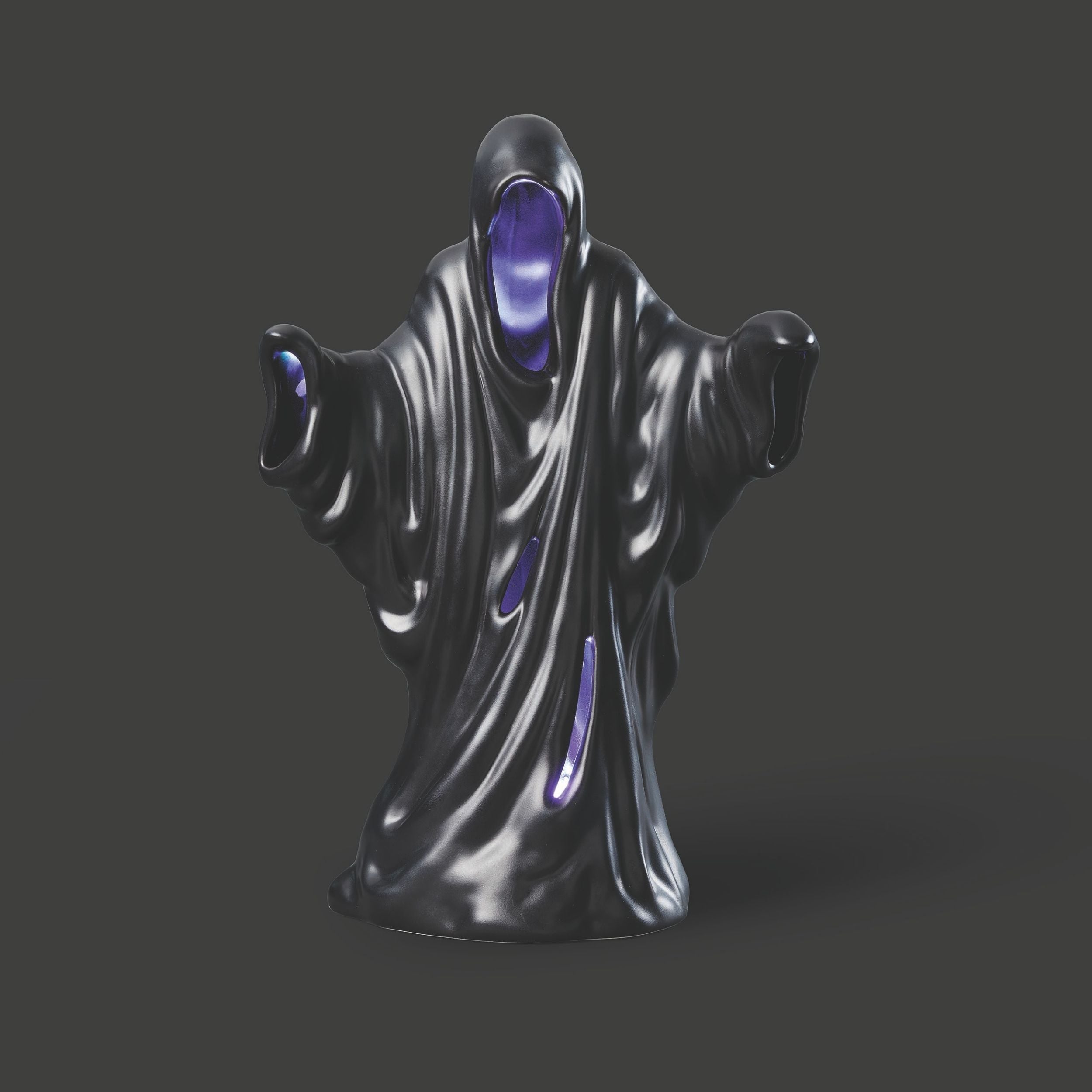 Grim Reaper with purple accents on a dark background