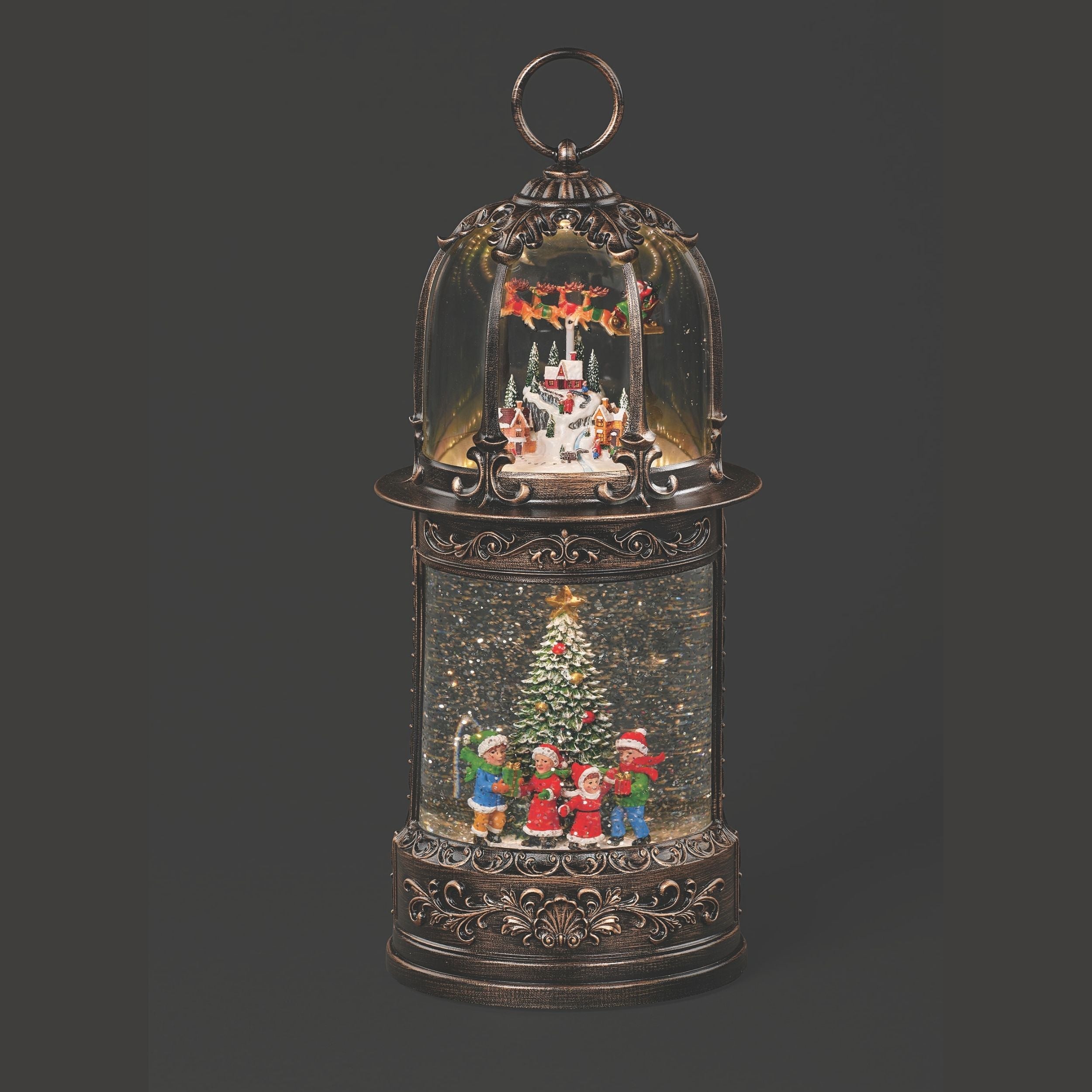 Confetti Lites Lighted Swirl Rotating Santa Snowy Town Two-Scene Lantern