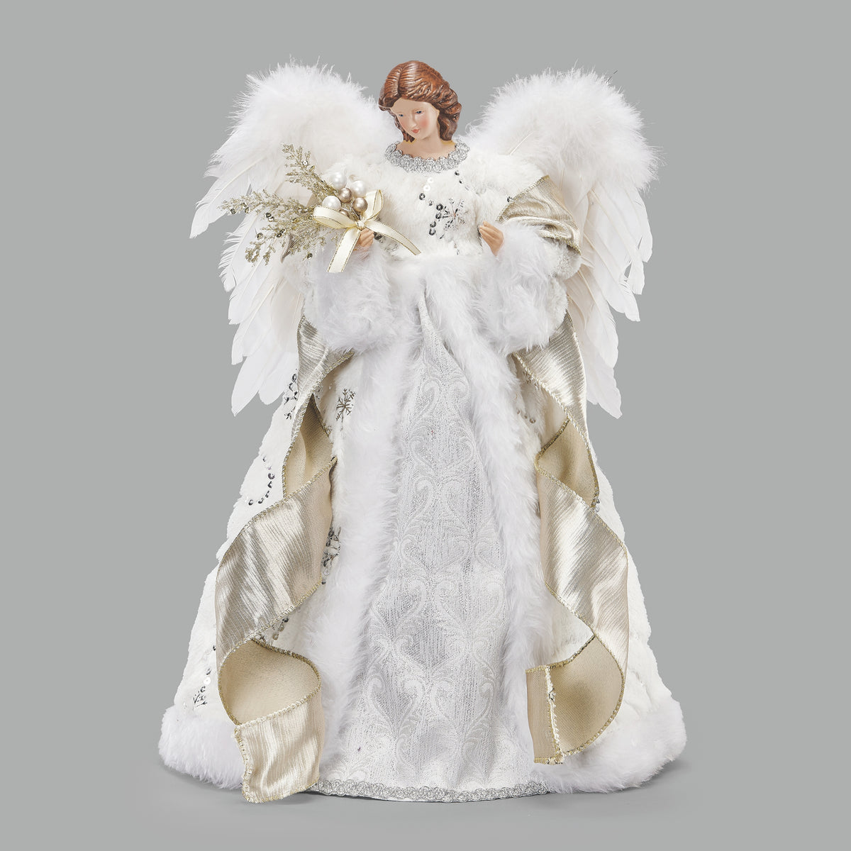 White Angel with Feather Wings Christmas Tree Topper