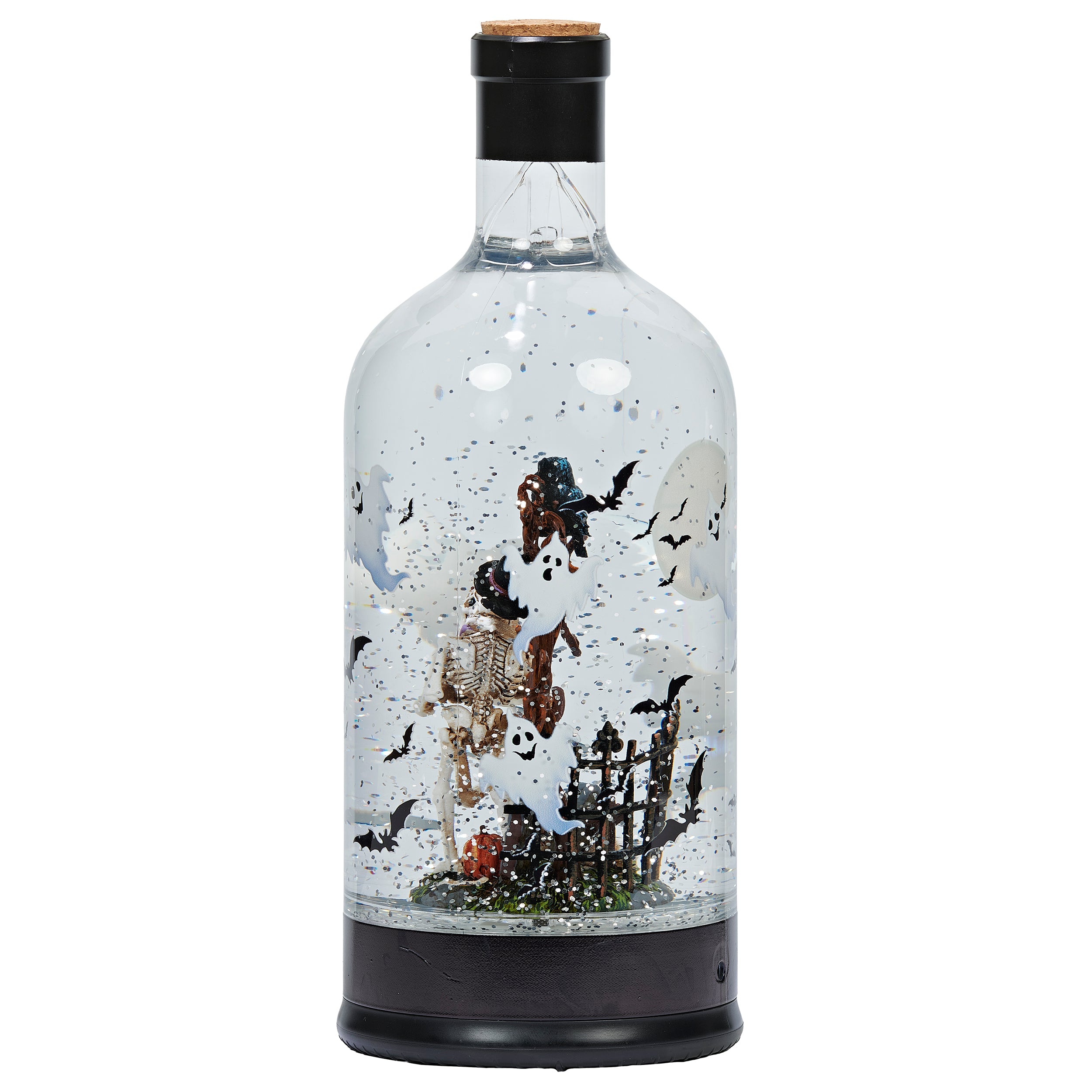 Decorative bottle with skeleton and ghost figures inside