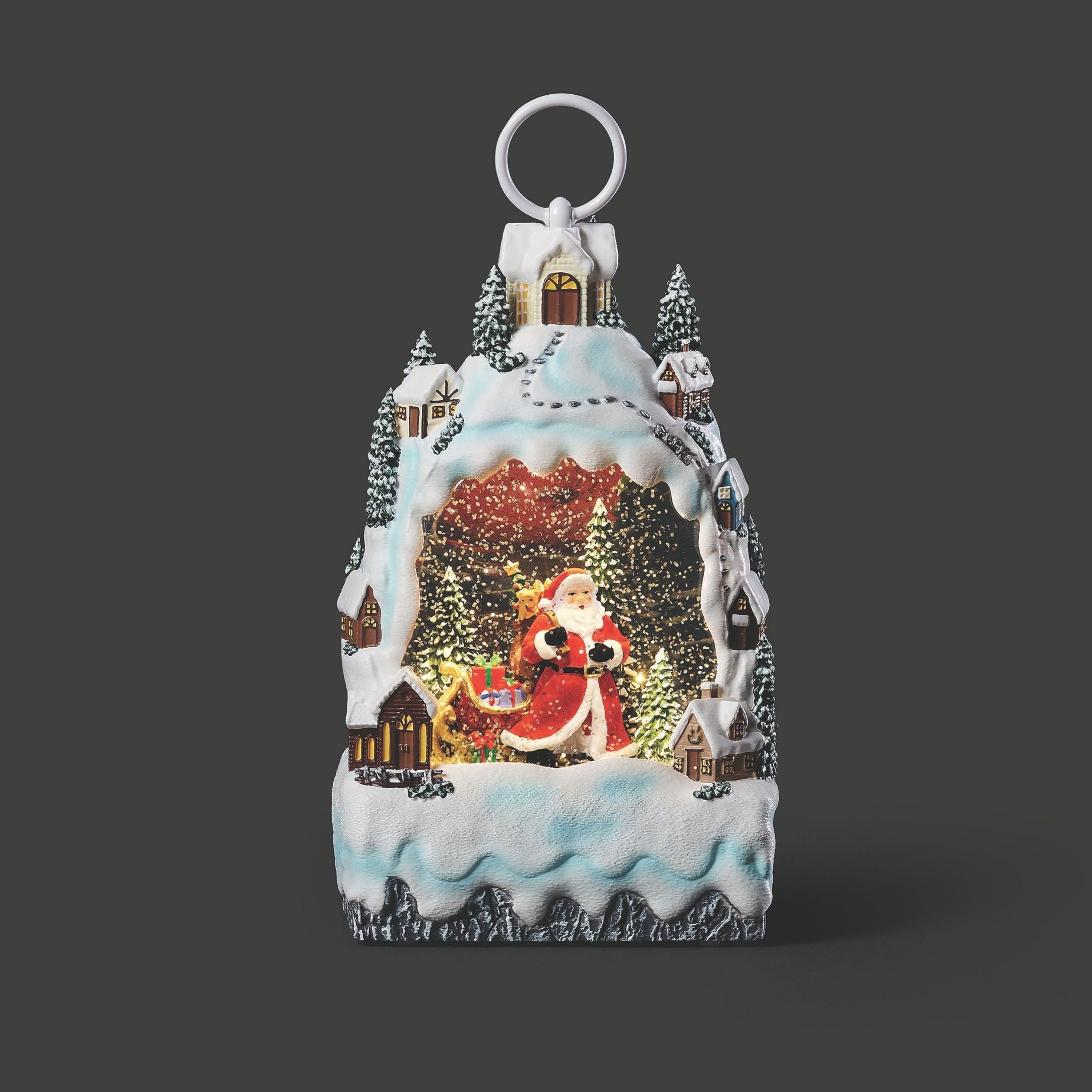 Confetti Lites Lighted Swirl Snowy Town with Santa Scene