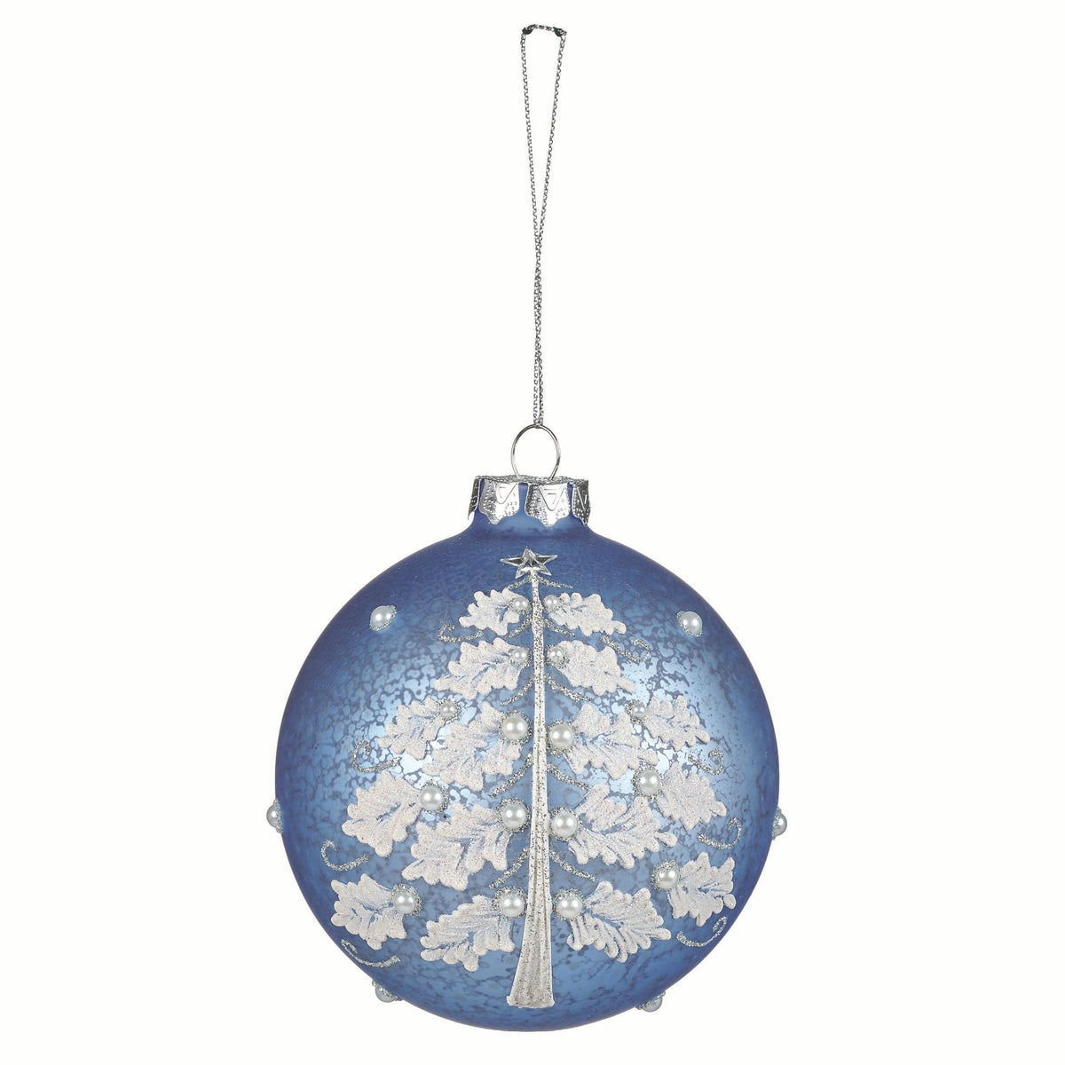 Blue Ornament with Tree & Pearls