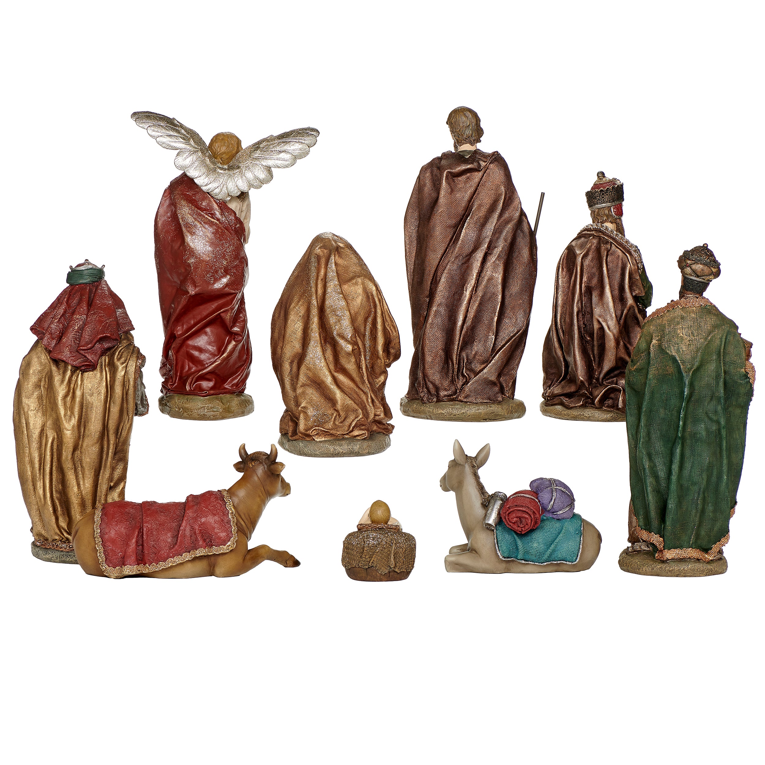 Set of nativity scene figurines on a white background