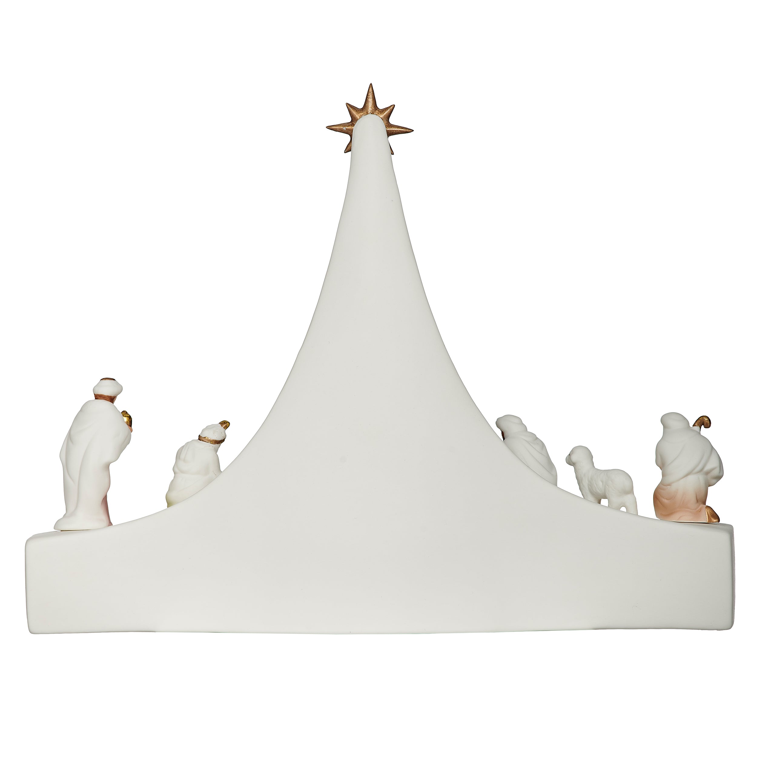 White Nativity scene beneath a gold star