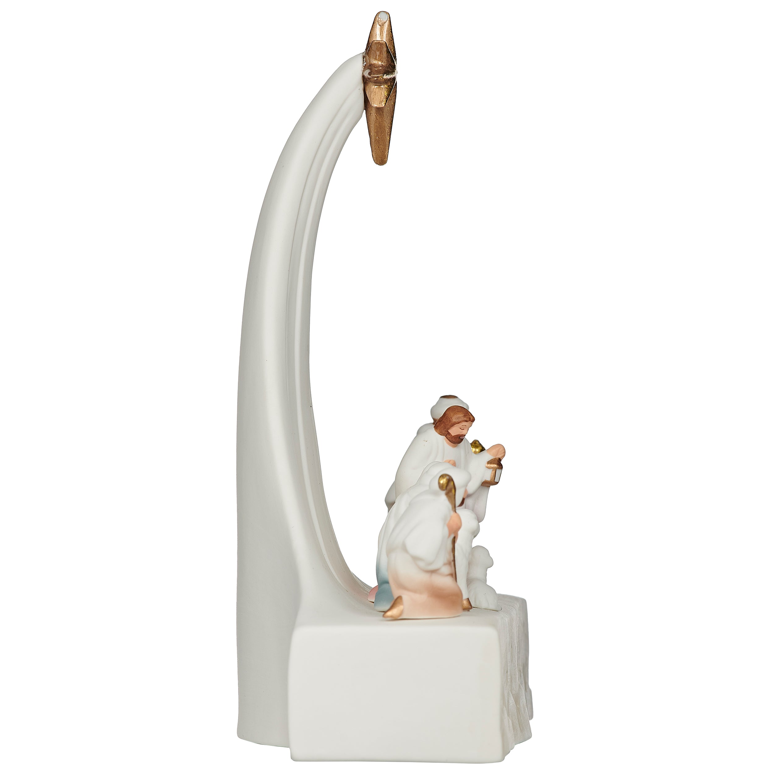 White Nativity scene beneath a gold star