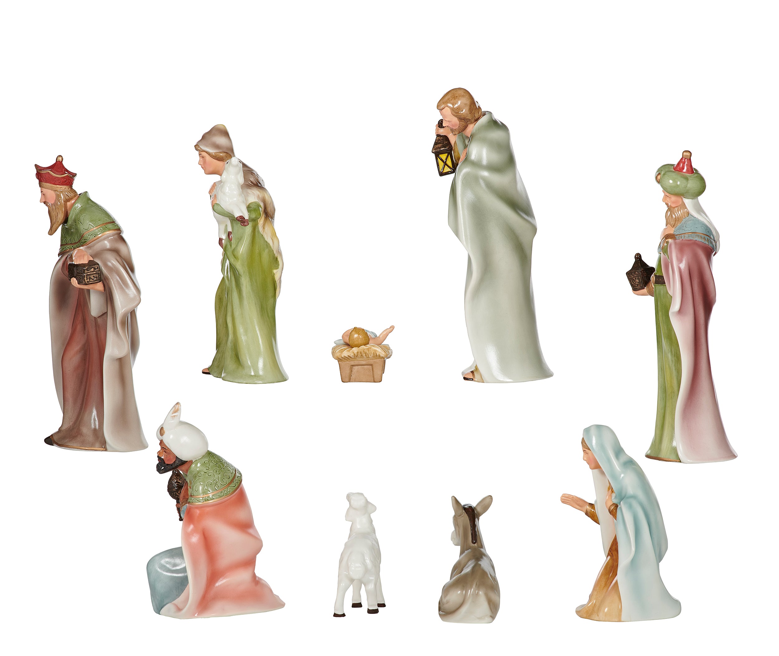 Nativity scene figurines set on a white background