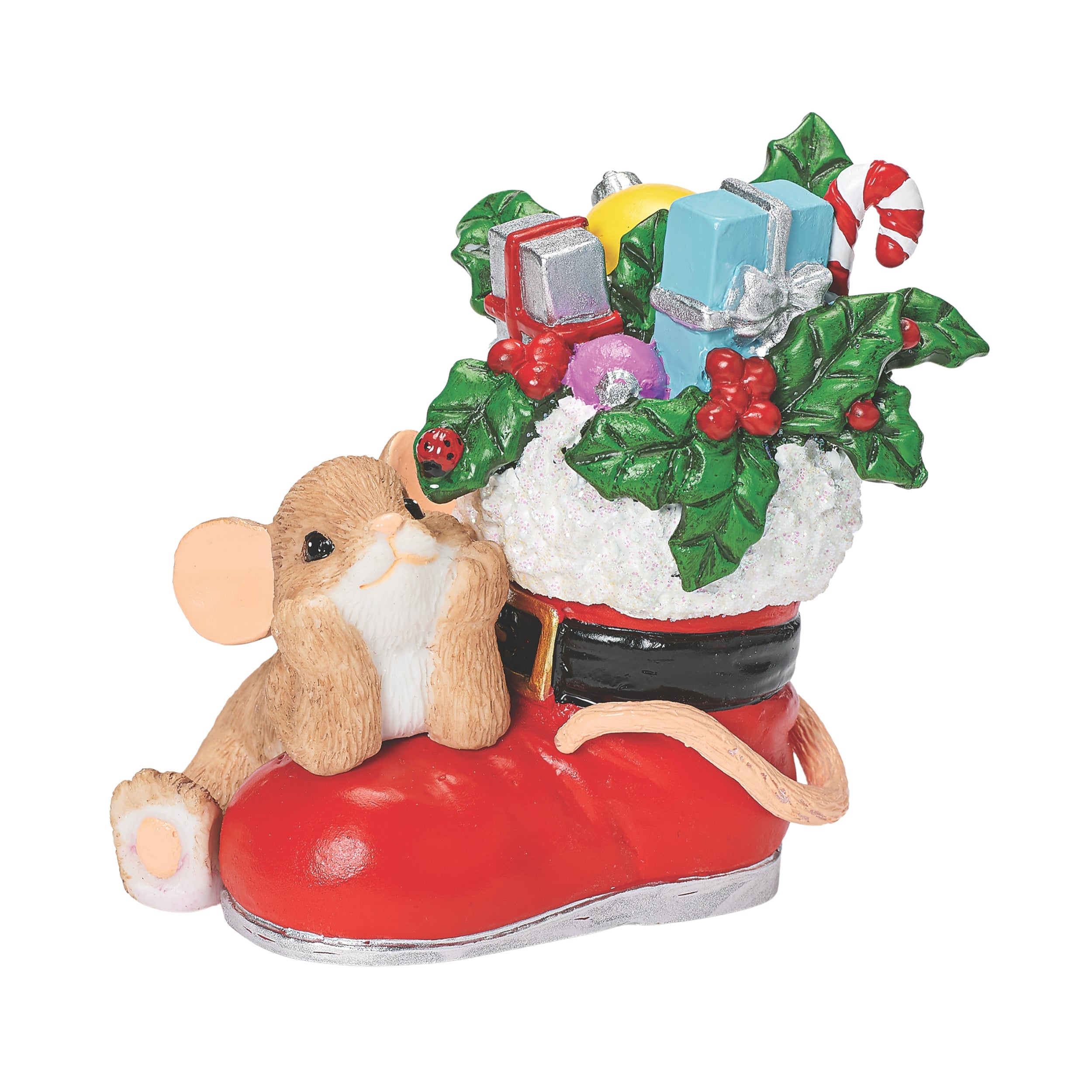 Charming Tails Christmas Mouse Santa Boot Figure