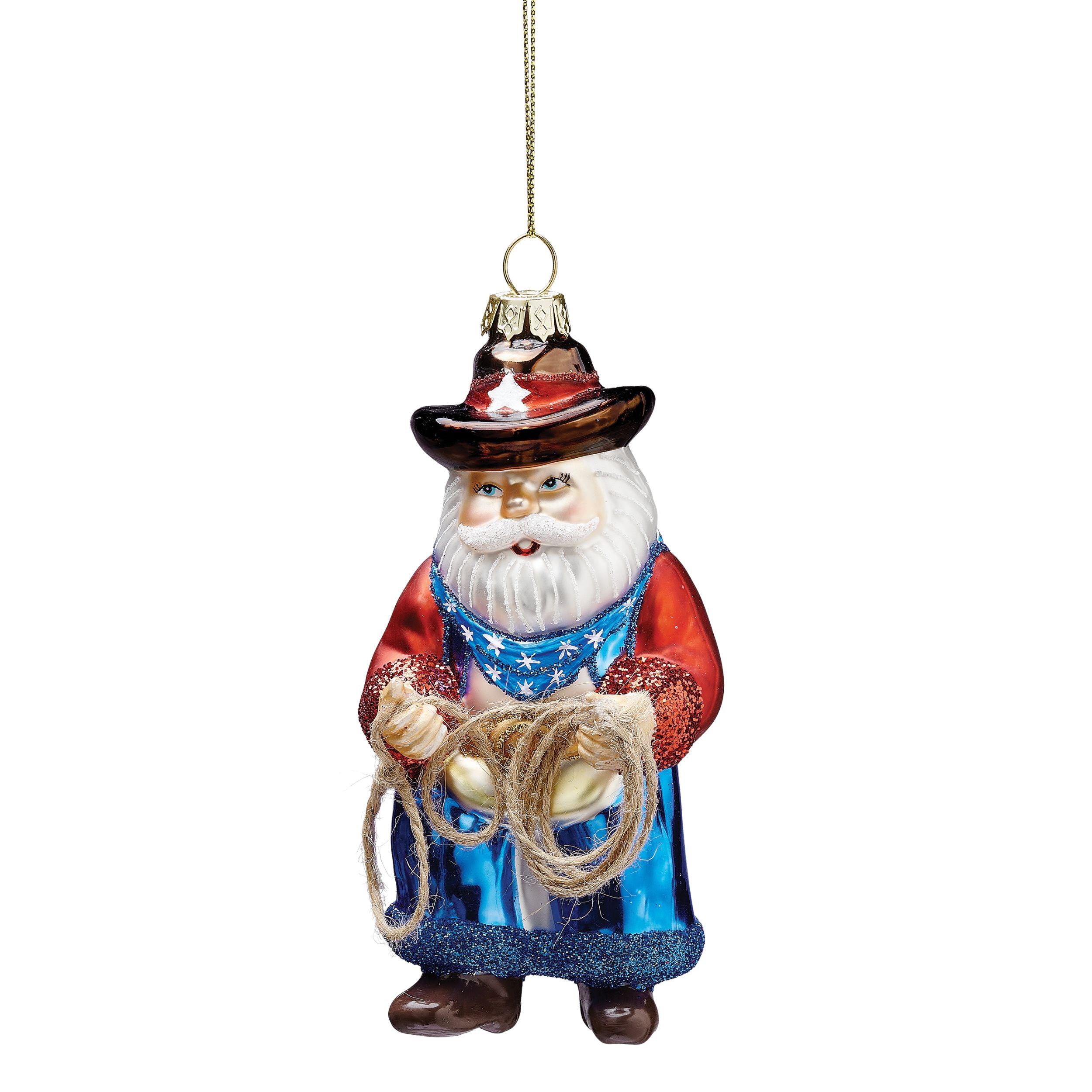 Patriotic Cowboy Santa Ornament