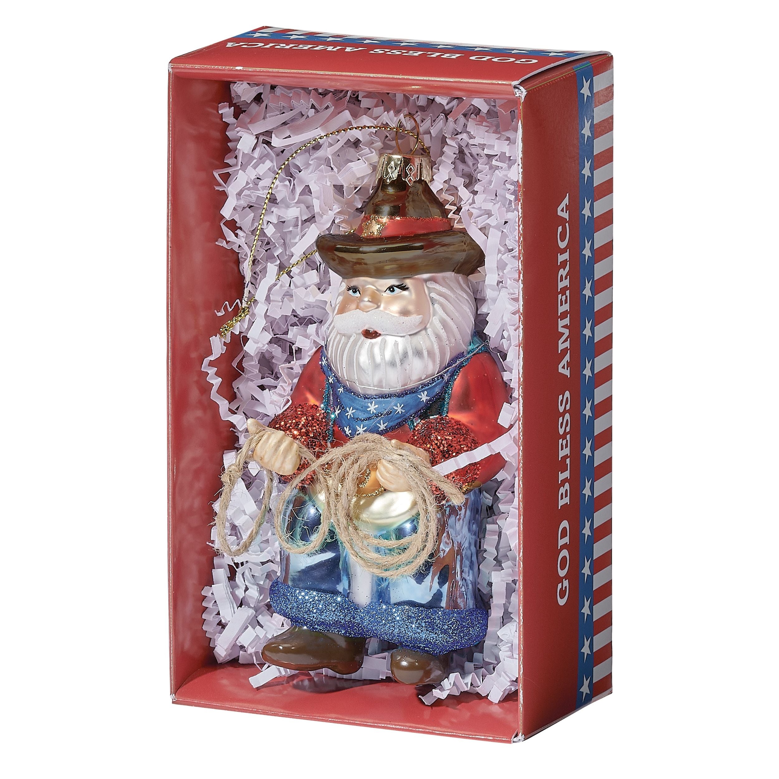 Patriotic Cowboy Santa Ornament