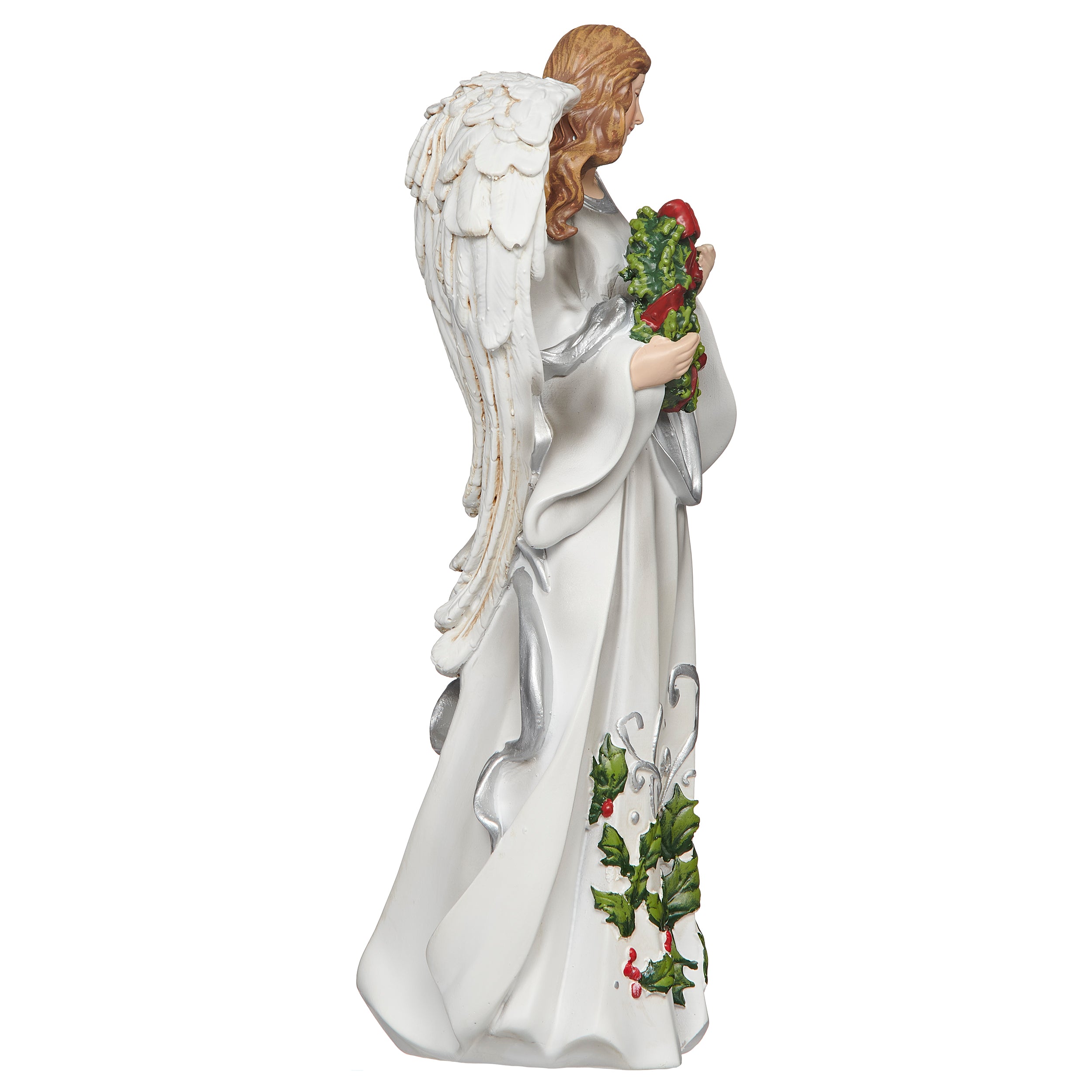 Holly Berry Angel Holding Wreath Figure