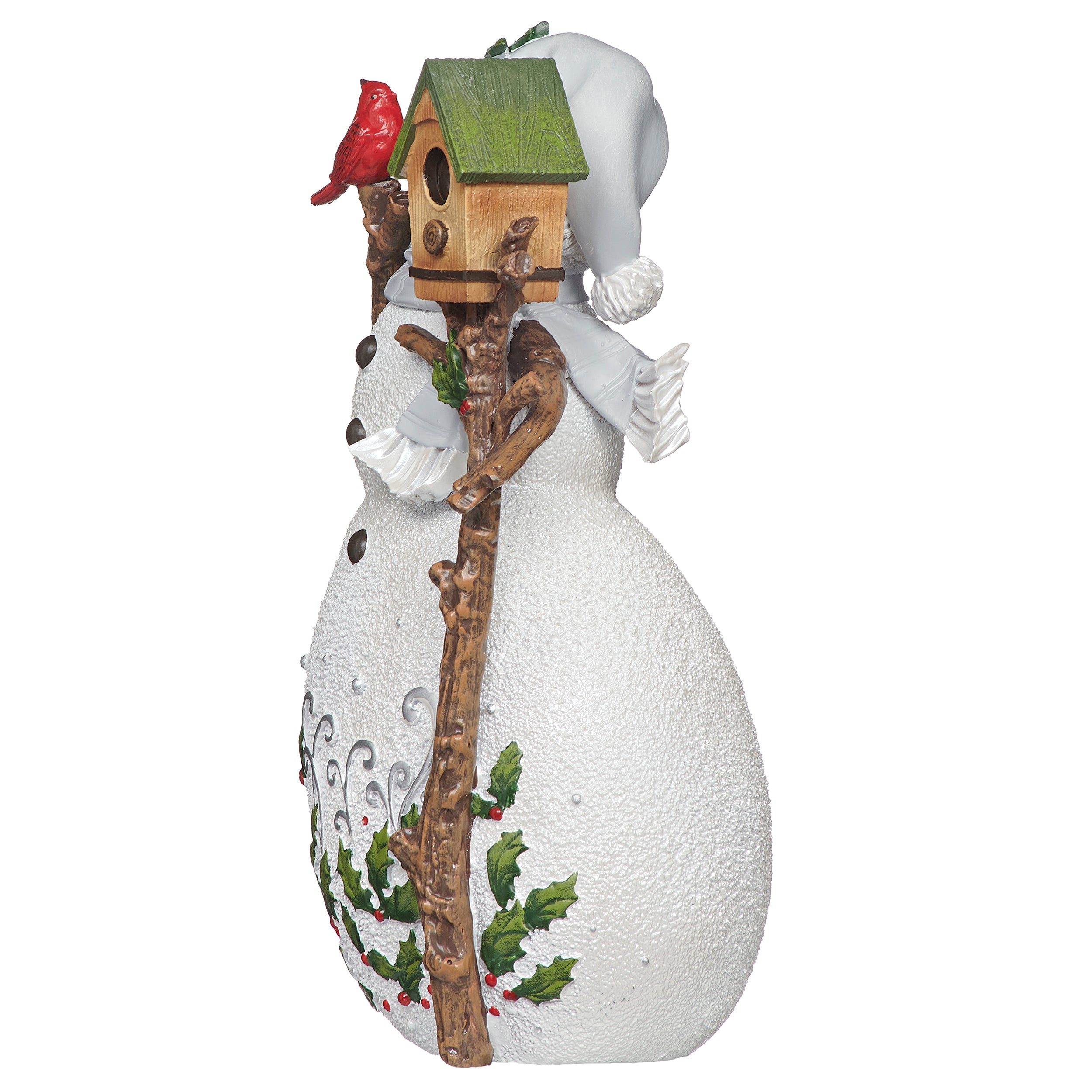 Holly Berry Snowman with Birdhouse Figure