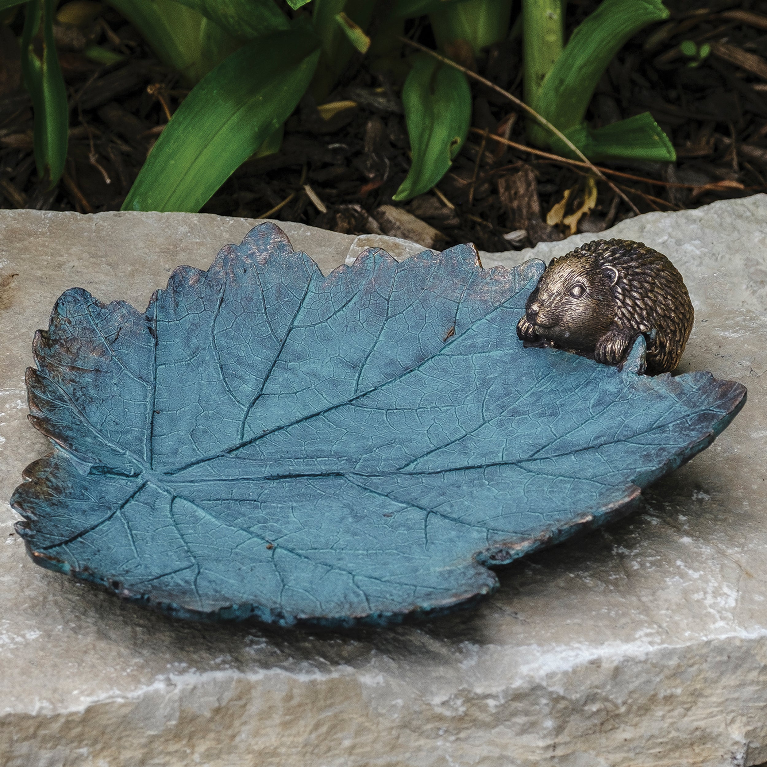 Hedgehog on Leaf Resin Bird Feeder Dish