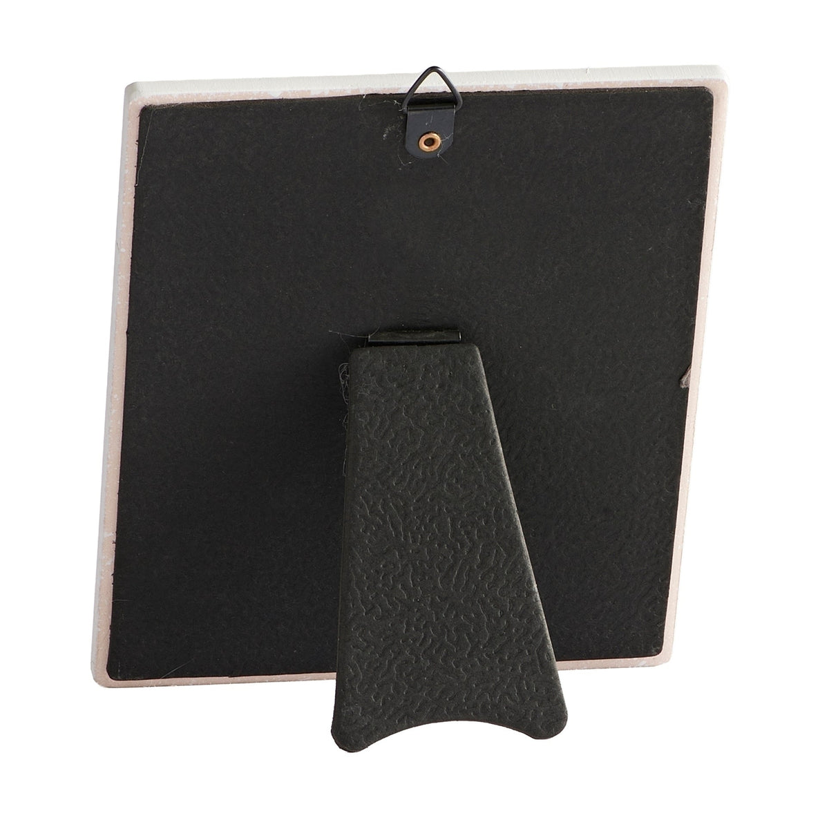 Back view of Godparent's Baptism Promise Tabletop Plaque showing the dark backing, wall-hanging point, and fold-out easel stand