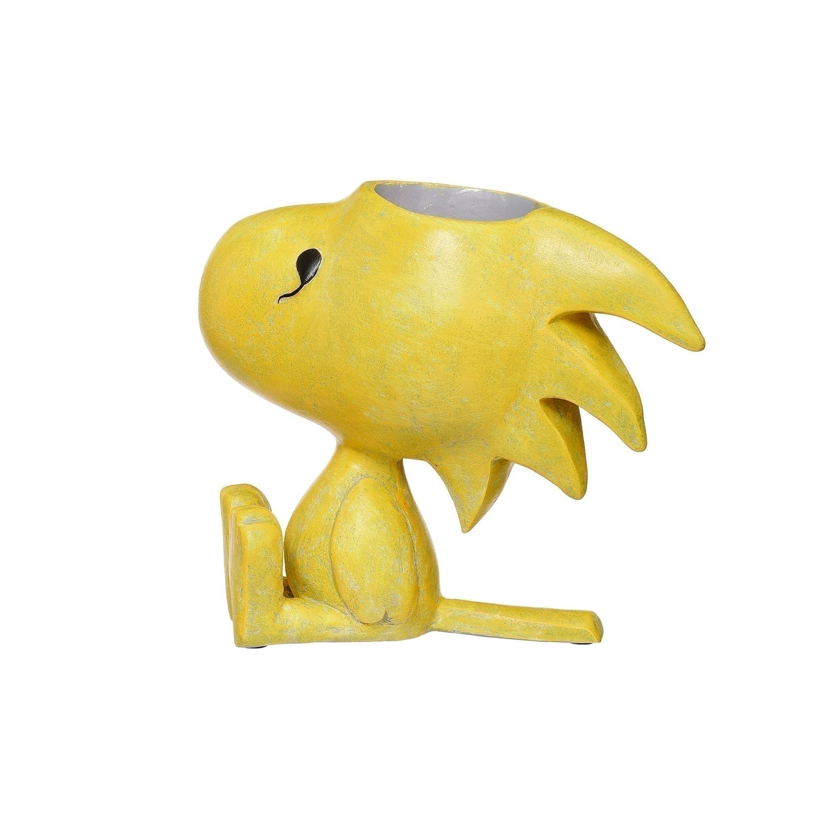 Side view of Peanuts Woodstock Planter showing Woodstock’s profile, feather details, and open planter cavity