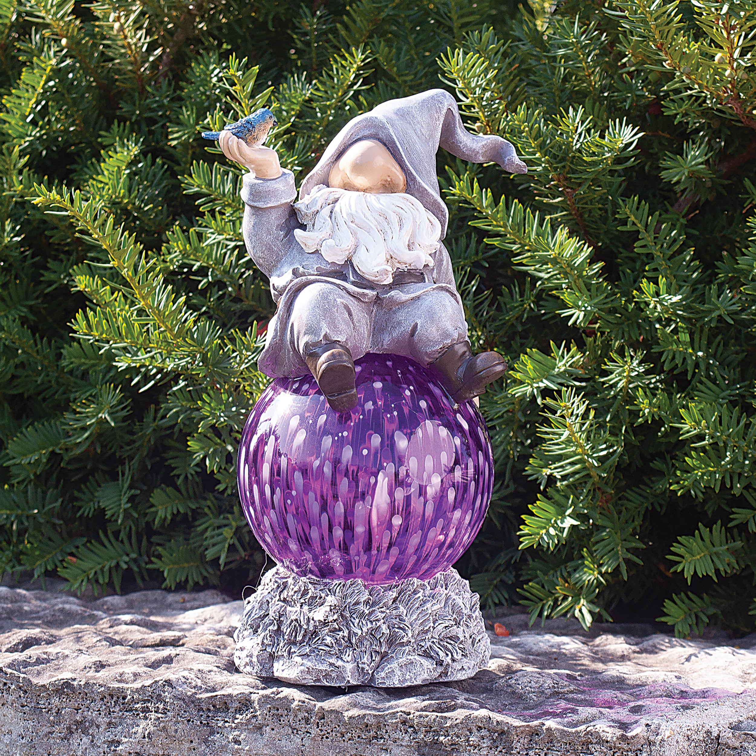 Solar Gnome with Purple Gazing Ball Garden Statue