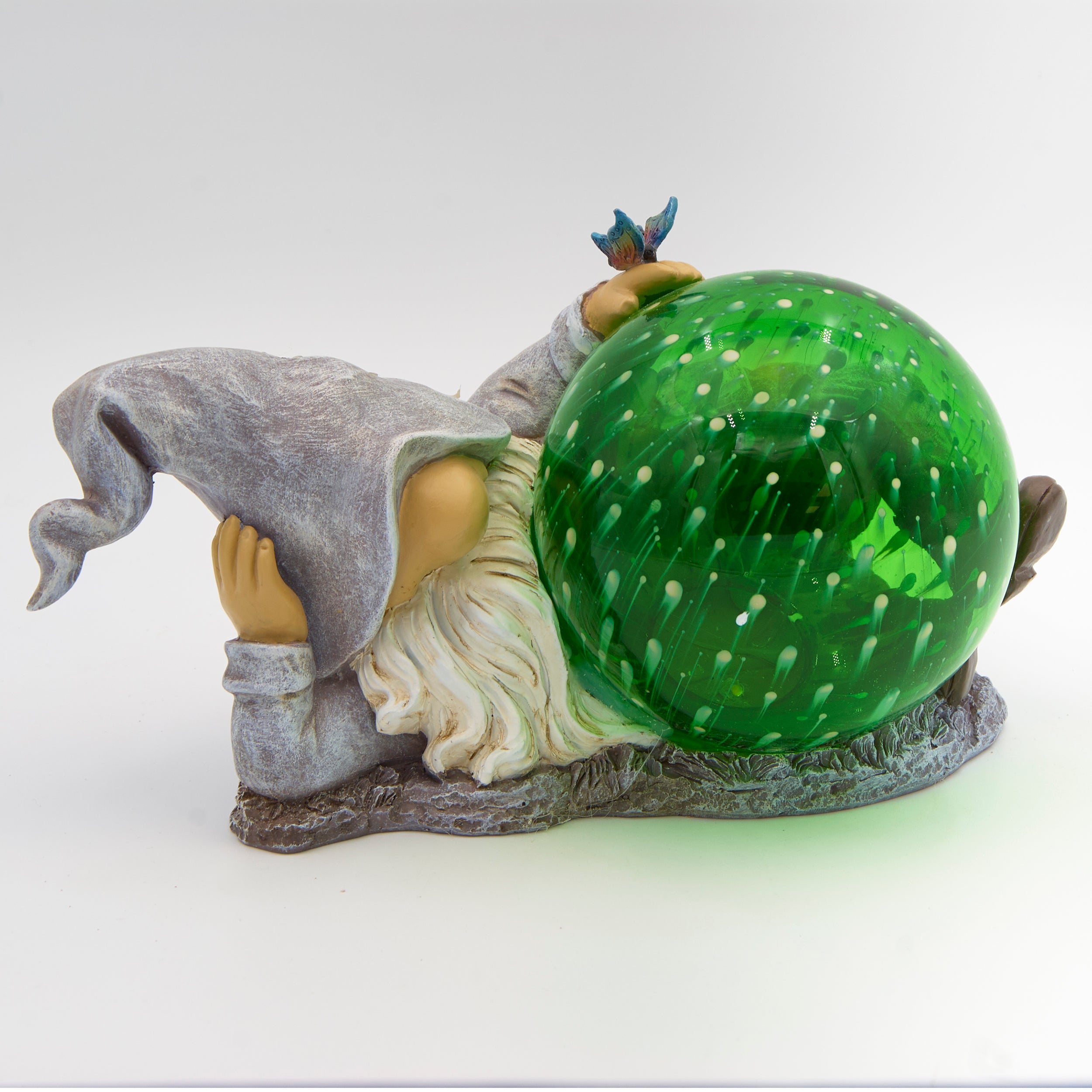 Solar Gnome with Green Gazing Ball Garden Statue